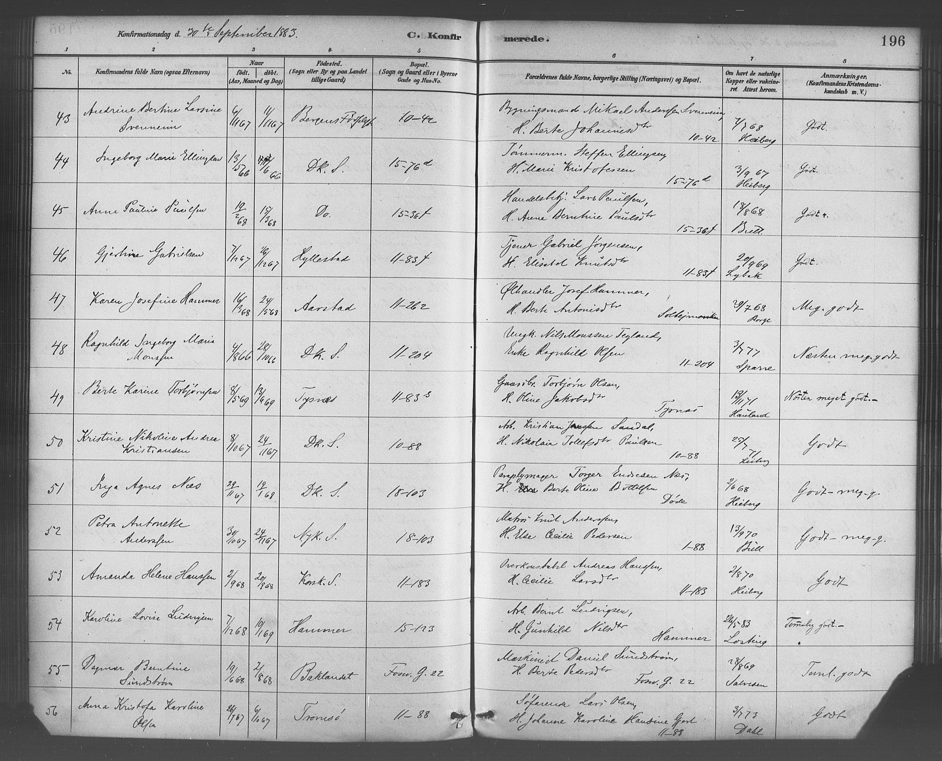 Domkirken sokneprestembete, AV/SAB-A-74801/H/Haa/L0030: Parish register (official) no. C 5, 1880-1898, p. 196