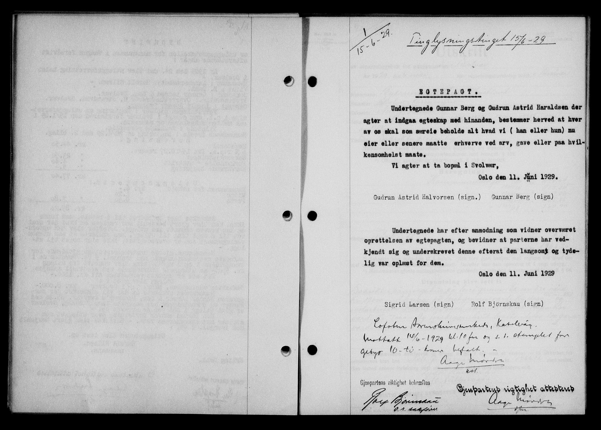 Lofoten sorenskriveri, SAT/A-0017/1/2/2C/L0019b: Mortgage book no. 19b, 1929-1929, Deed date: 15.06.1929