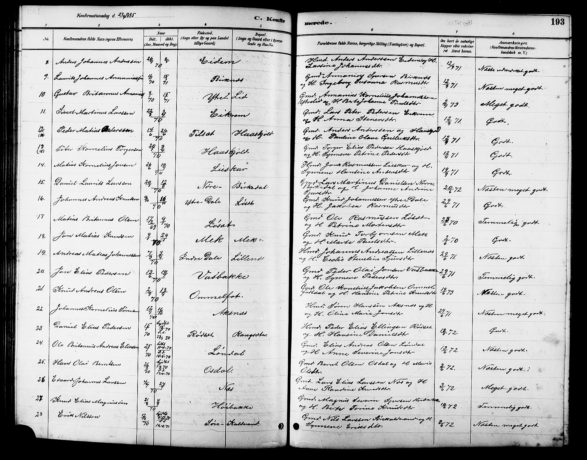 Ministerialprotokoller, klokkerbøker og fødselsregistre - Møre og Romsdal, AV/SAT-A-1454/511/L0158: Parish register (copy) no. 511C04, 1884-1903, p. 193