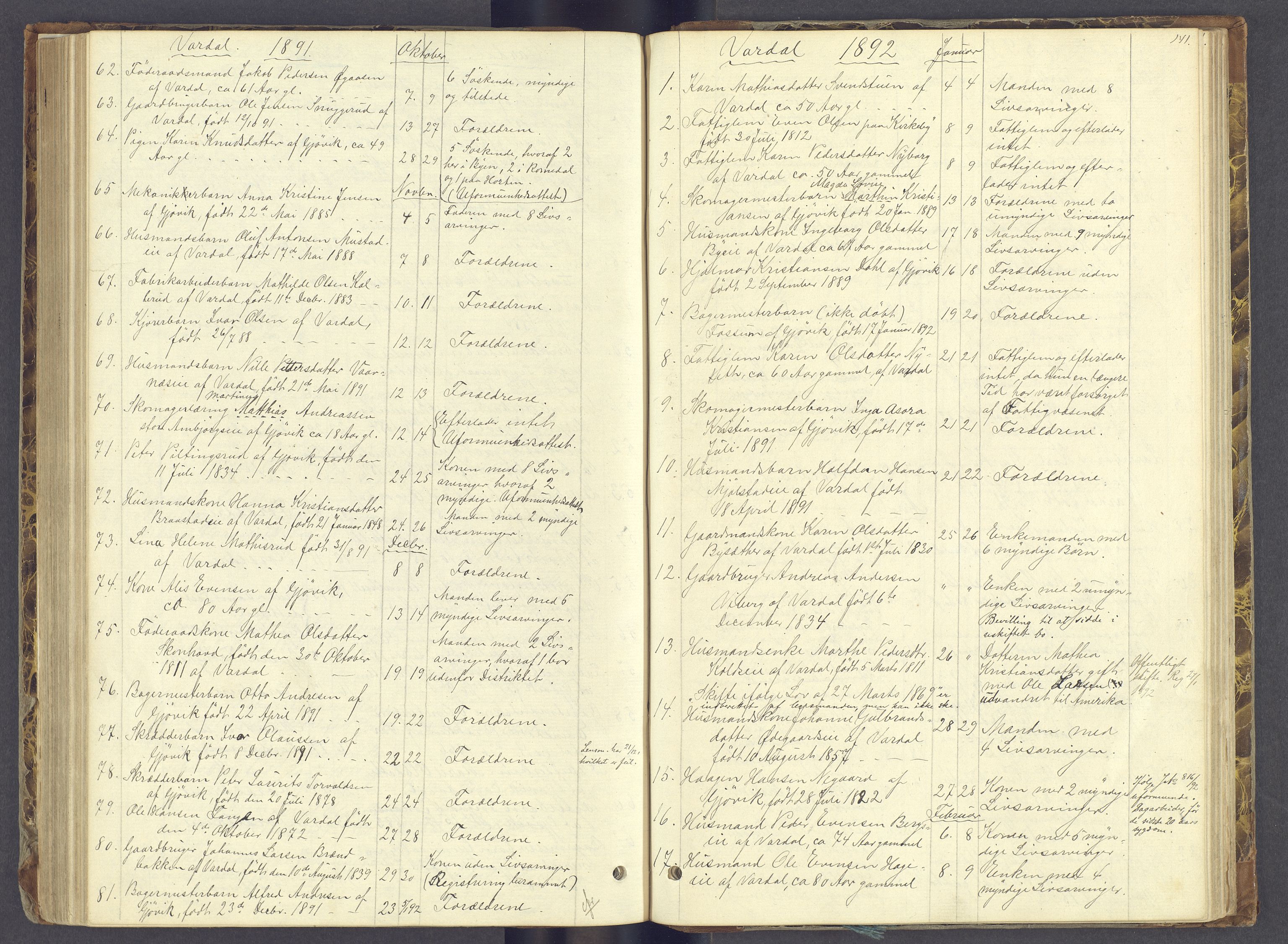 Toten tingrett, AV/SAH-TING-006/J/Jl/L0002: Dødsfallsjournal, 1868-1892, p. 140b-141a