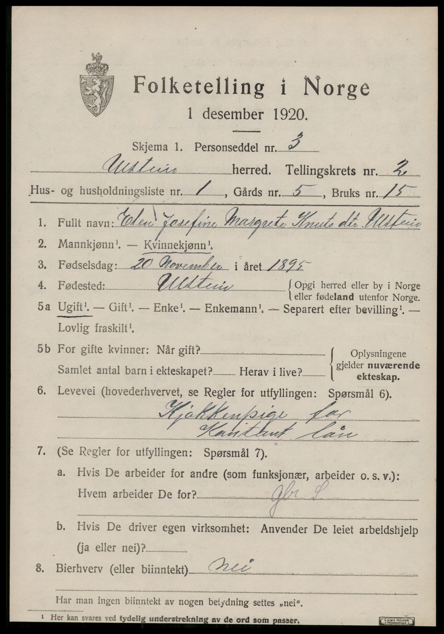 SAT, 1920 census for Ulstein, 1920, p. 1124