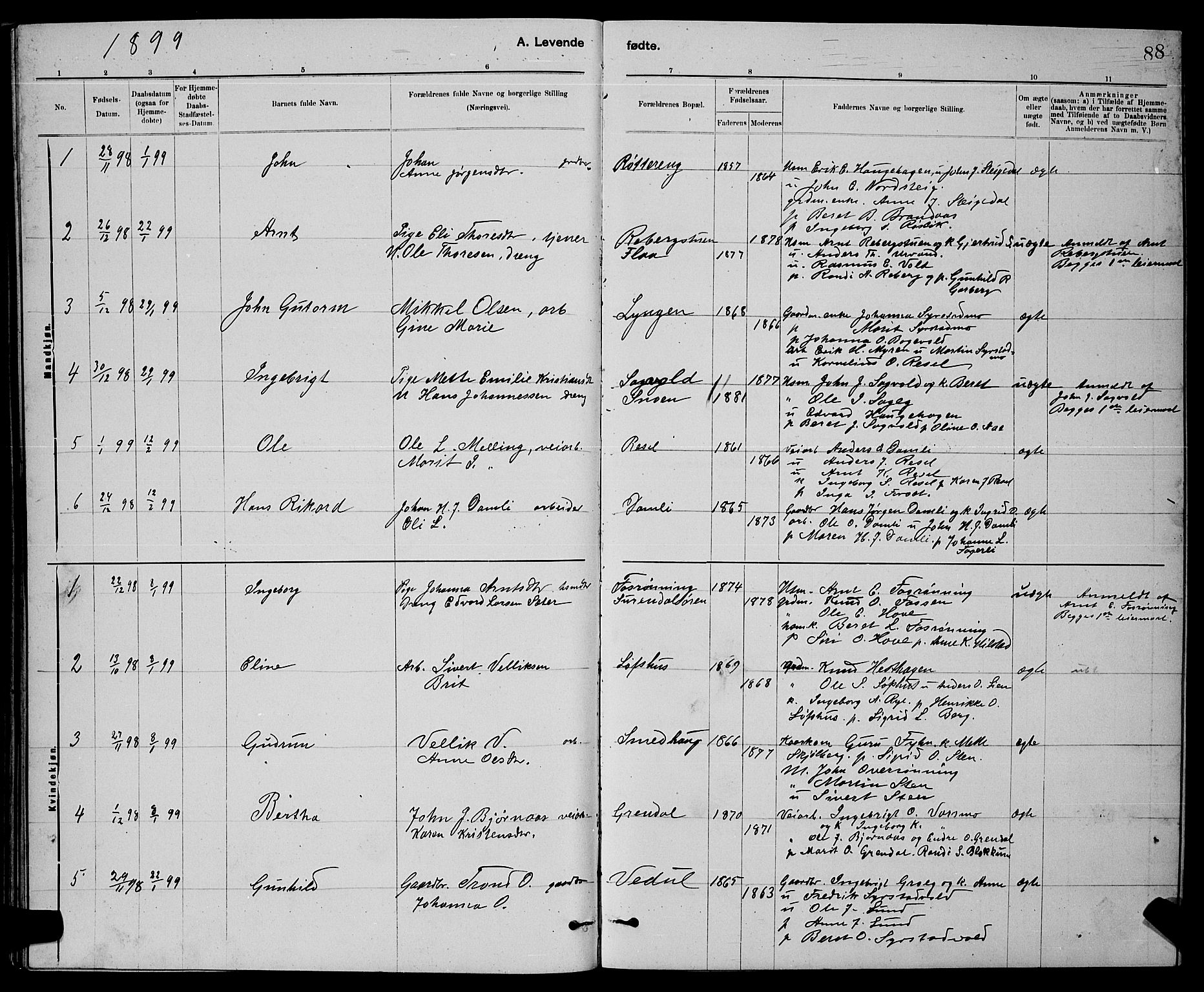 Ministerialprotokoller, klokkerbøker og fødselsregistre - Sør-Trøndelag, SAT/A-1456/672/L0863: Parish register (copy) no. 672C02, 1888-1901, p. 88