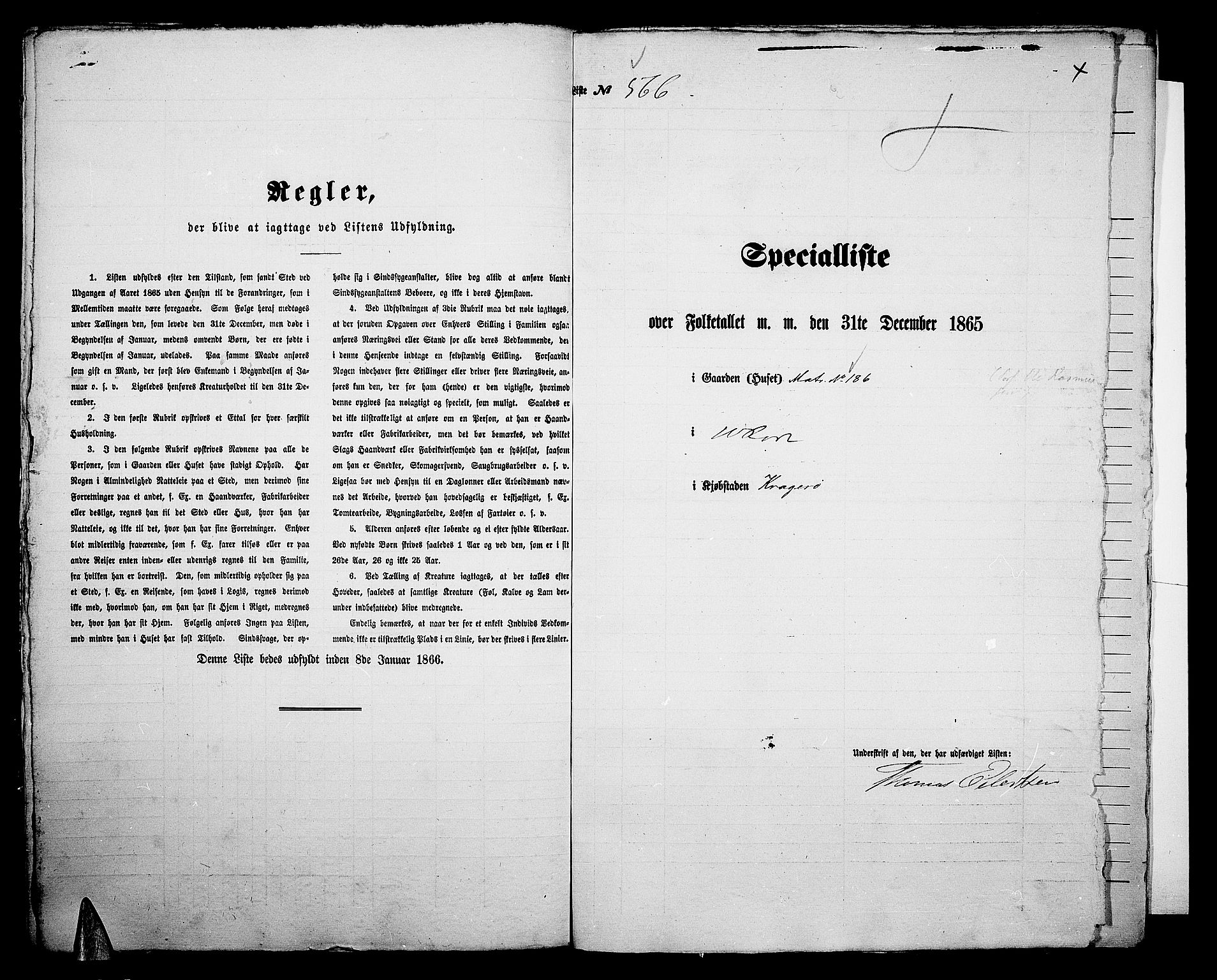 RA, 1865 census for Kragerø/Kragerø, 1865, p. 1148