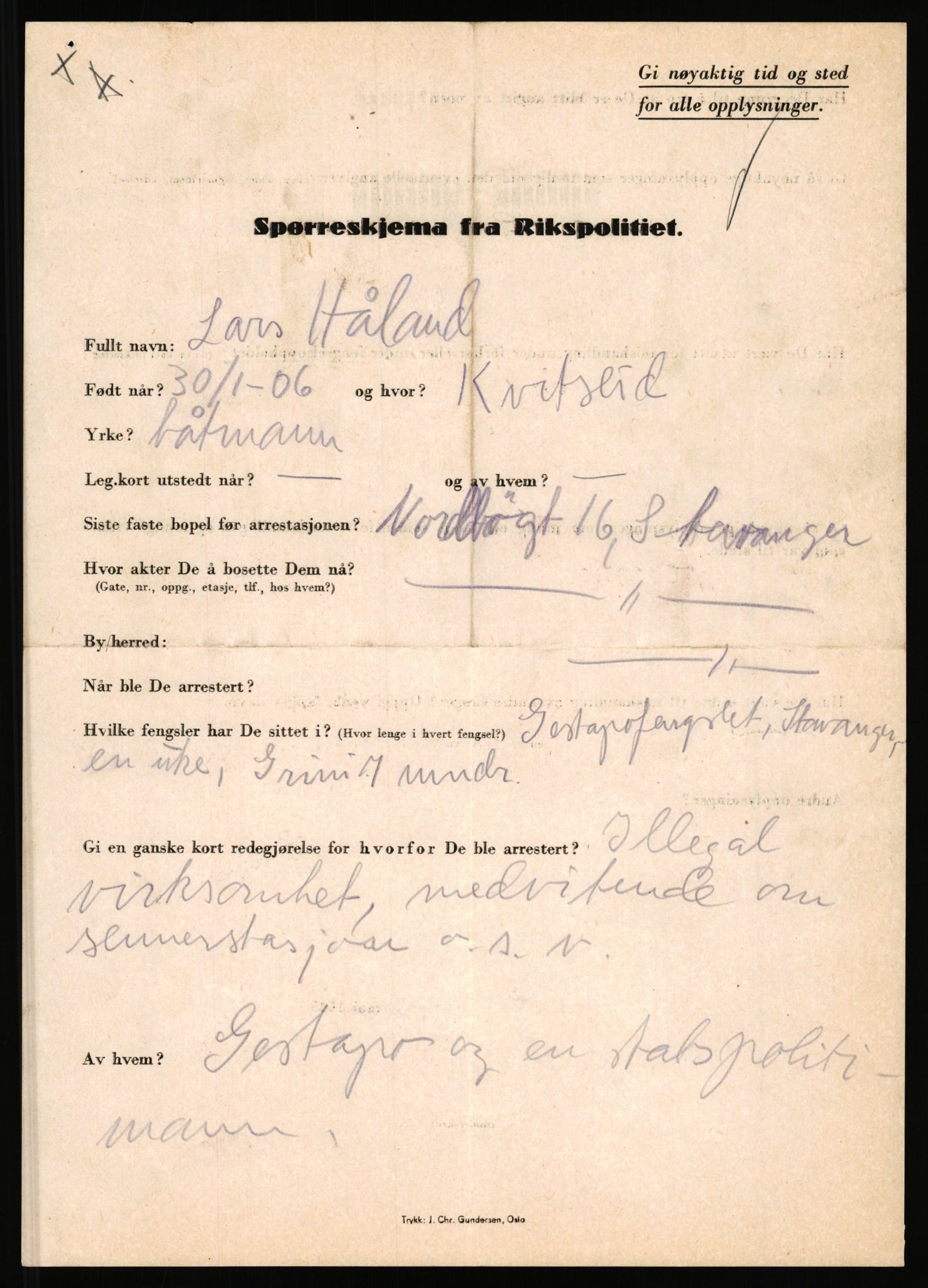 Rikspolitisjefen, AV/RA-S-1560/L/L0007: Heen, Erik C. - Iversen, Trygve, 1940-1945, p. 1009