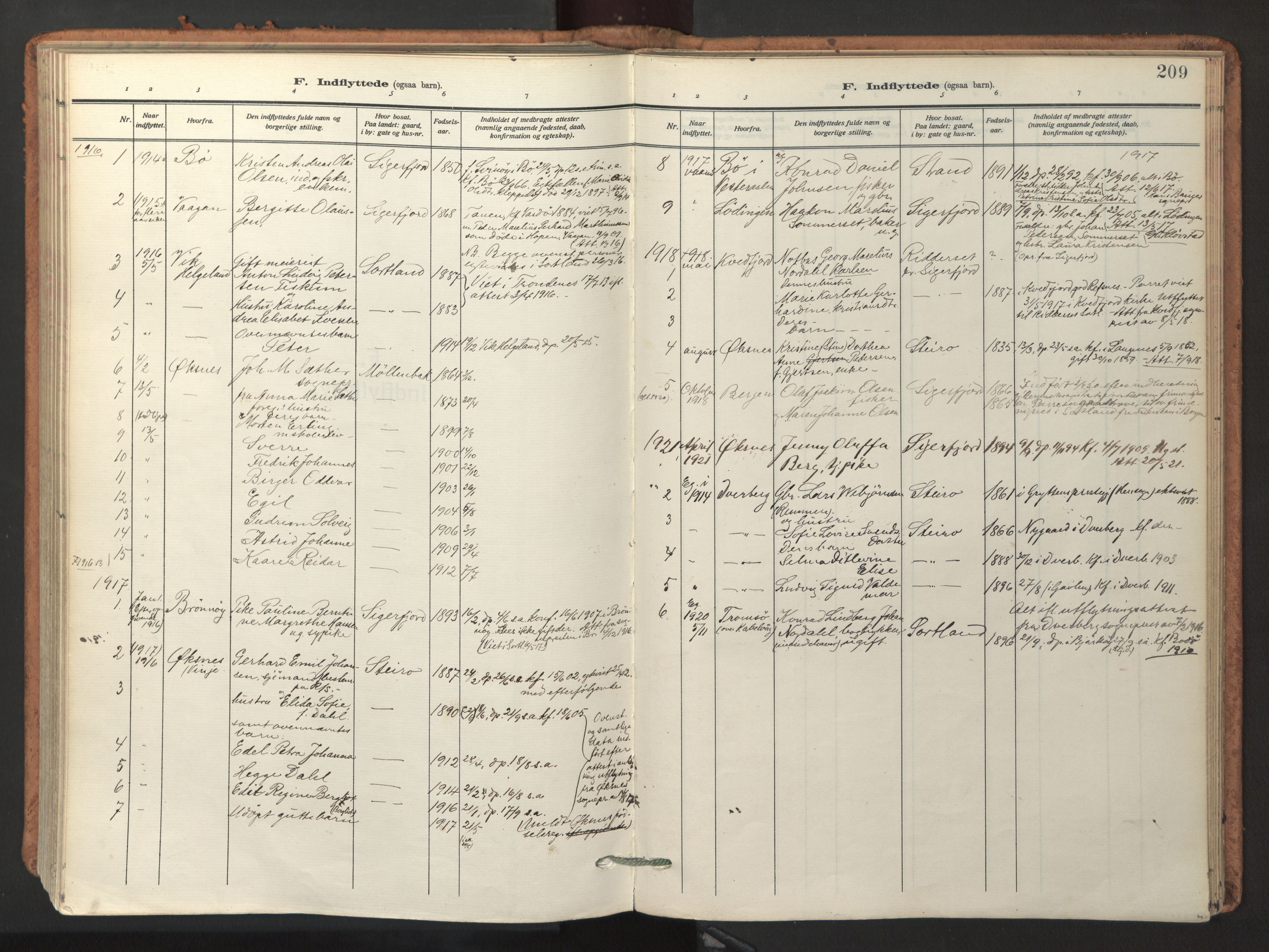 Ministerialprotokoller, klokkerbøker og fødselsregistre - Nordland, AV/SAT-A-1459/895/L1374: Parish register (official) no. 895A09, 1915-1925, p. 209