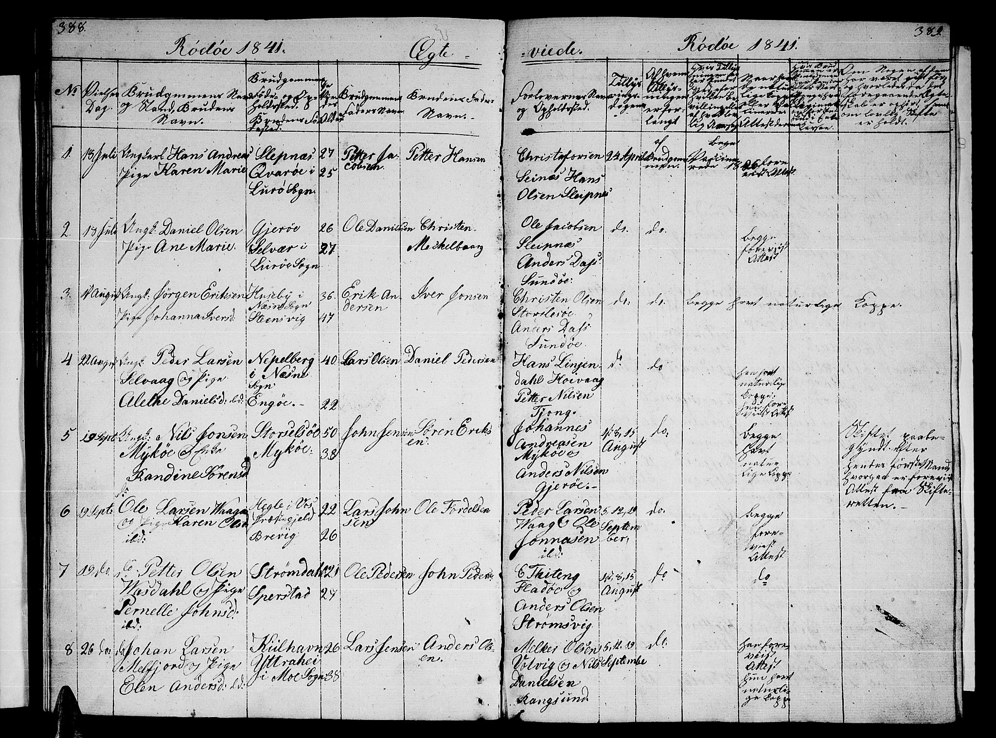 Ministerialprotokoller, klokkerbøker og fødselsregistre - Nordland, SAT/A-1459/841/L0618: Parish register (copy) no. 841C02, 1833-1855, p. 388-389
