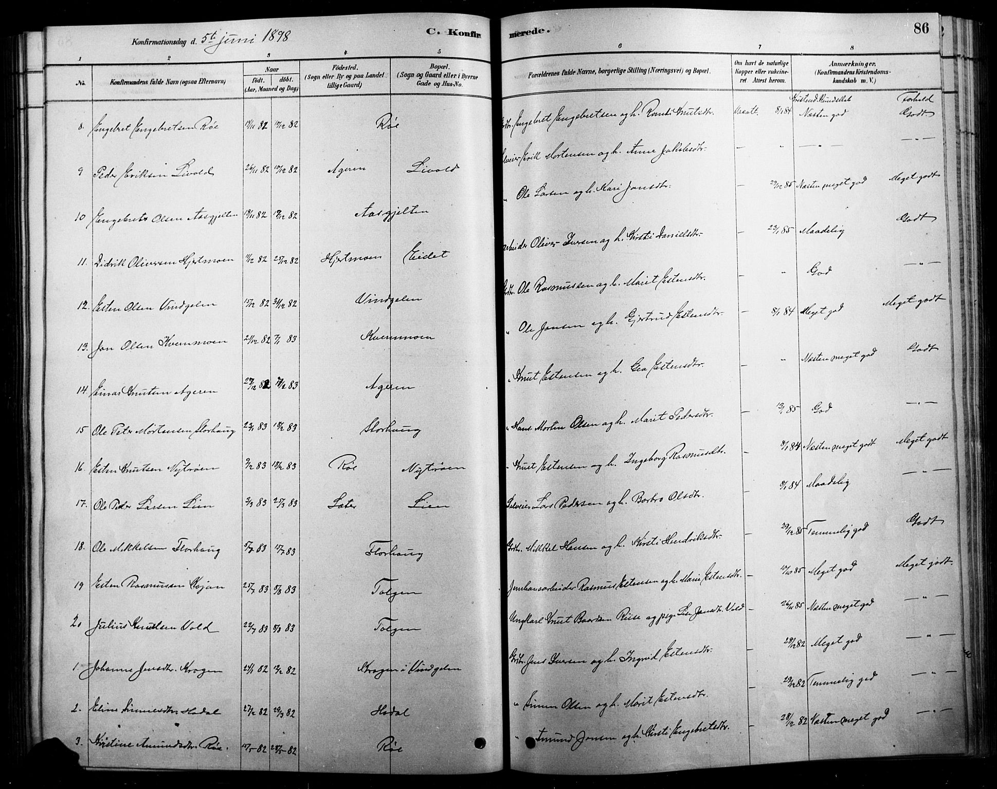 Tolga prestekontor, SAH/PREST-062/L/L0007: Parish register (copy) no. 7, 1878-1919, p. 86