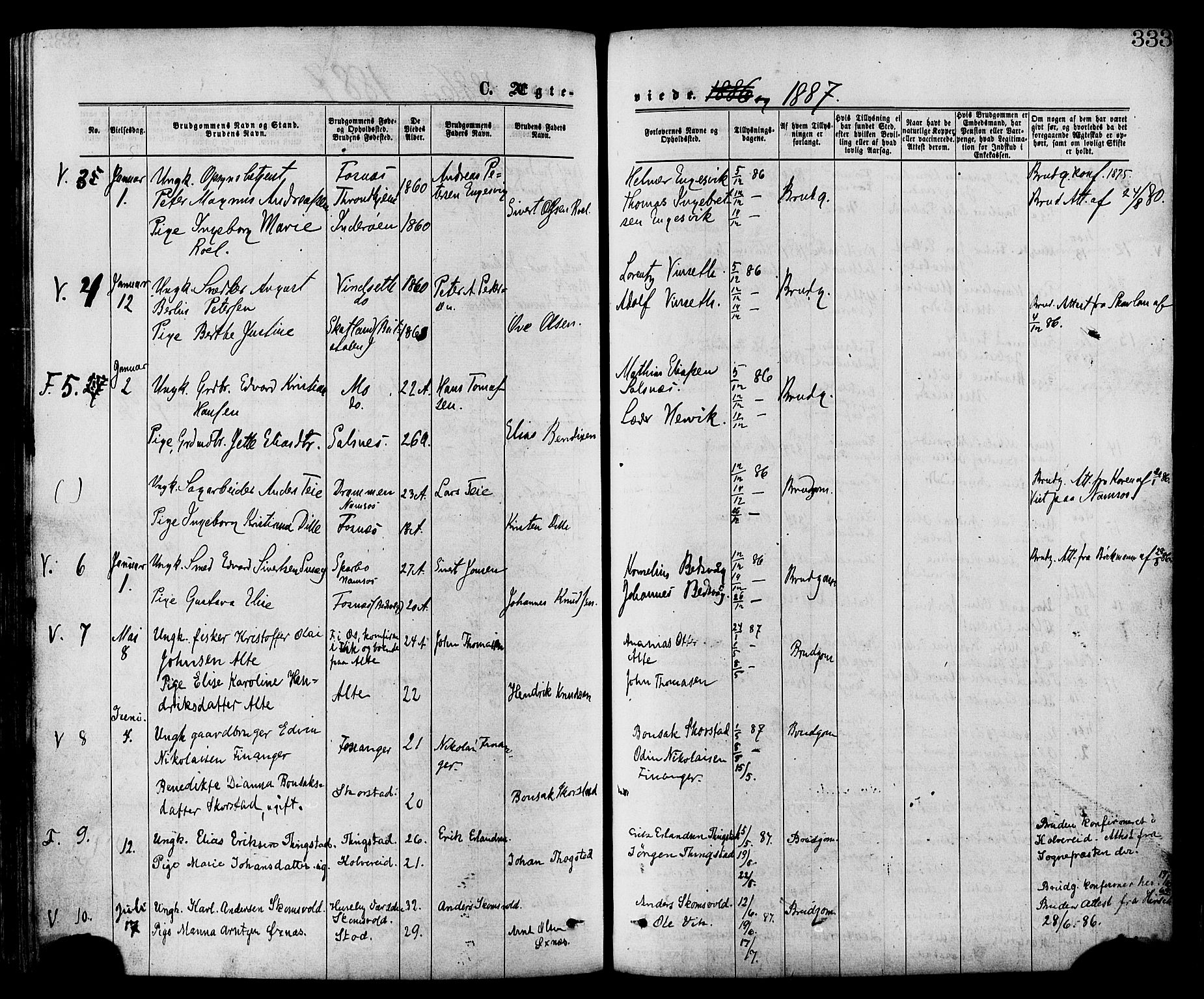 Ministerialprotokoller, klokkerbøker og fødselsregistre - Nord-Trøndelag, AV/SAT-A-1458/773/L0616: Parish register (official) no. 773A07, 1870-1887, p. 333