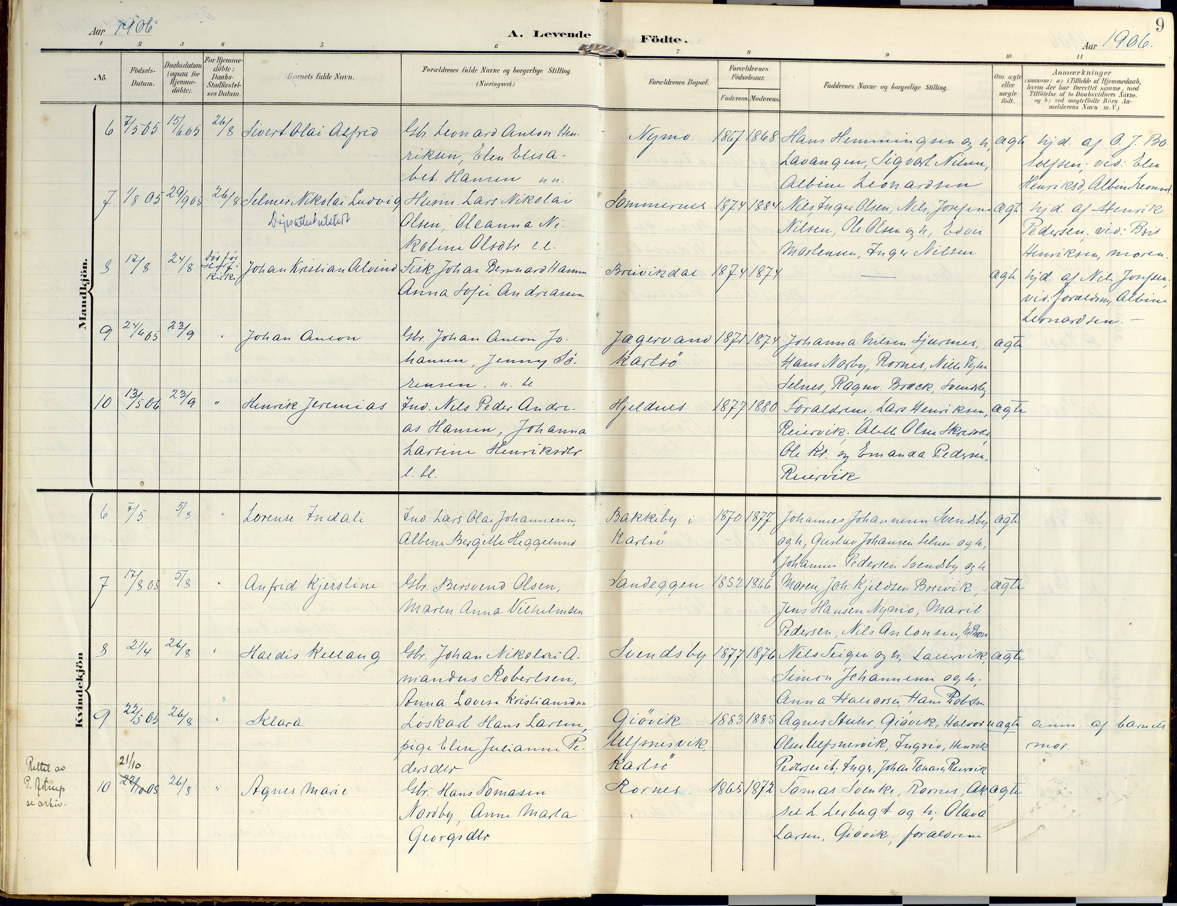 Lyngen sokneprestembete, SATØ/S-1289/H/He/Hea/L0014kirke: Parish register (official) no. 14, 1905-1920, p. 9