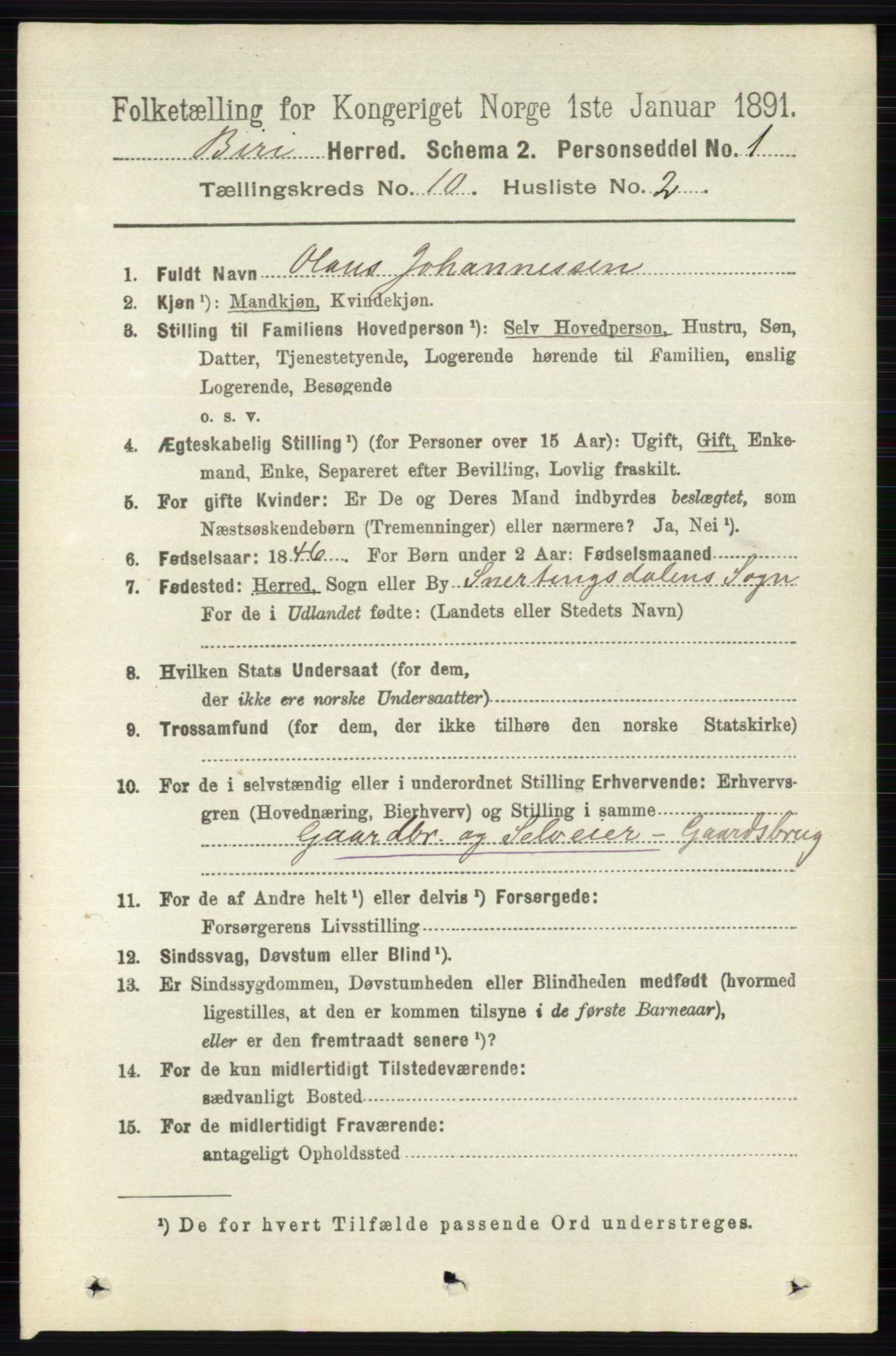 RA, 1891 census for 0525 Biri, 1891, p. 3828