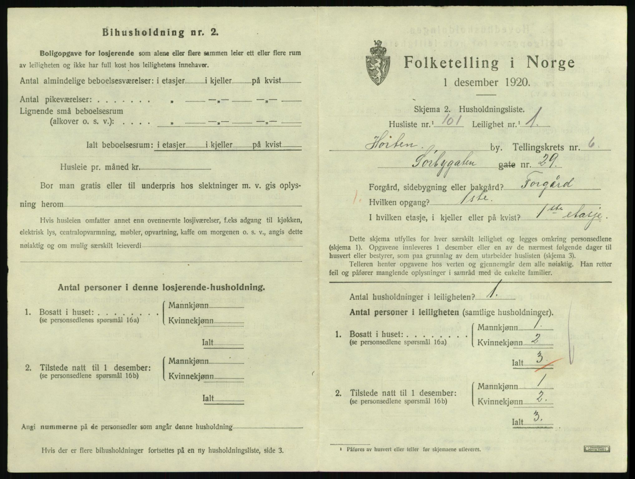 SAKO, 1920 census for Horten, 1920, p. 6767