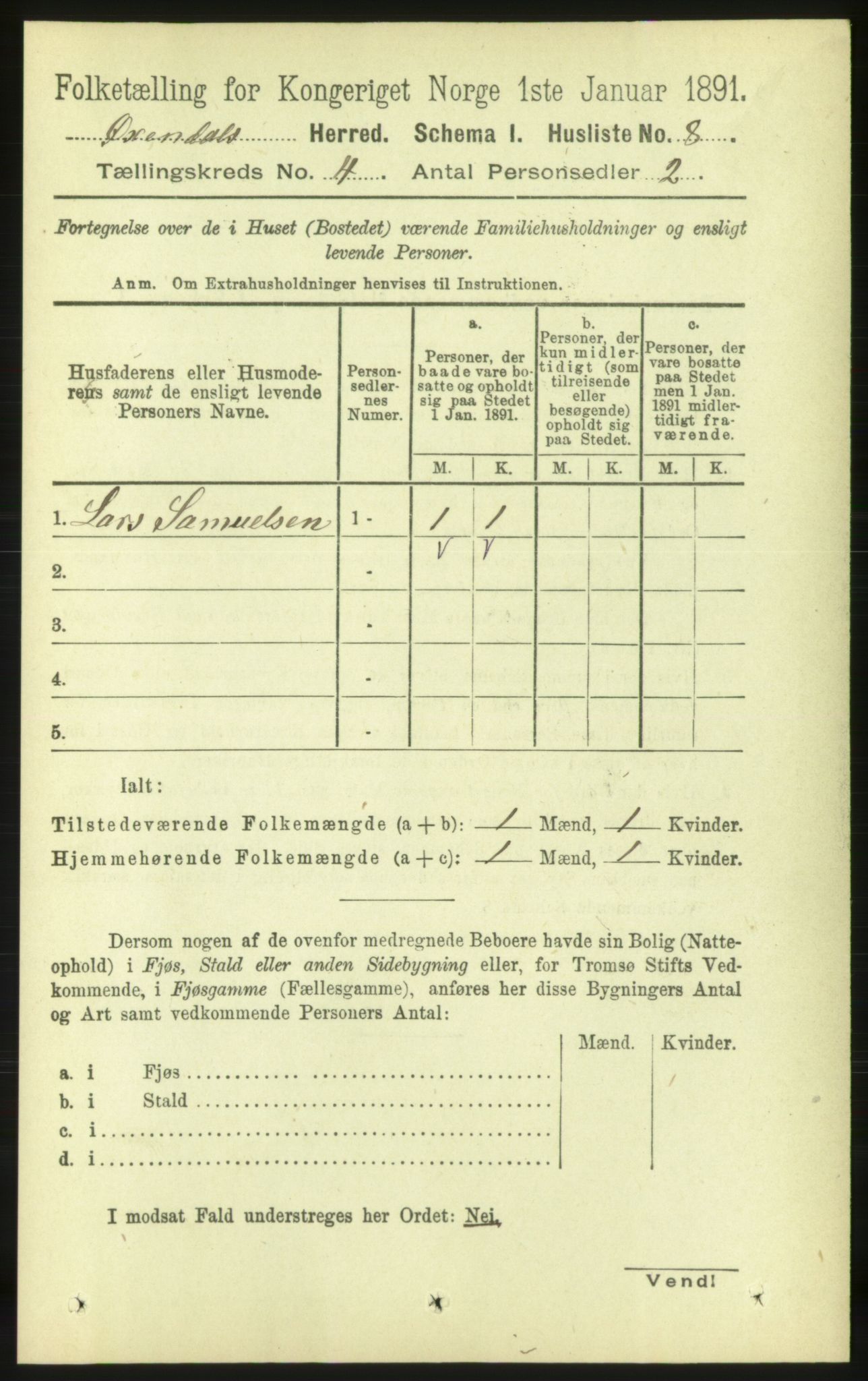 RA, 1891 census for 1561 Øksendal, 1891, p. 816