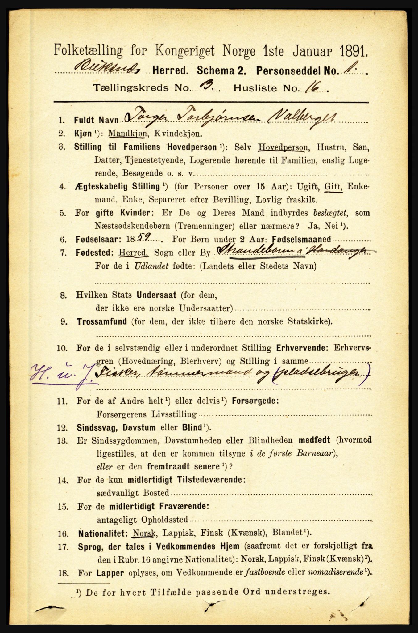 RA, 1891 census for 1860 Buksnes, 1891, p. 2293