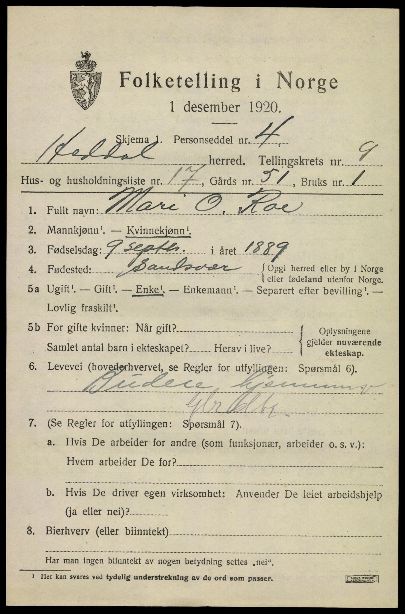 SAKO, 1920 census for Heddal, 1920, p. 6780