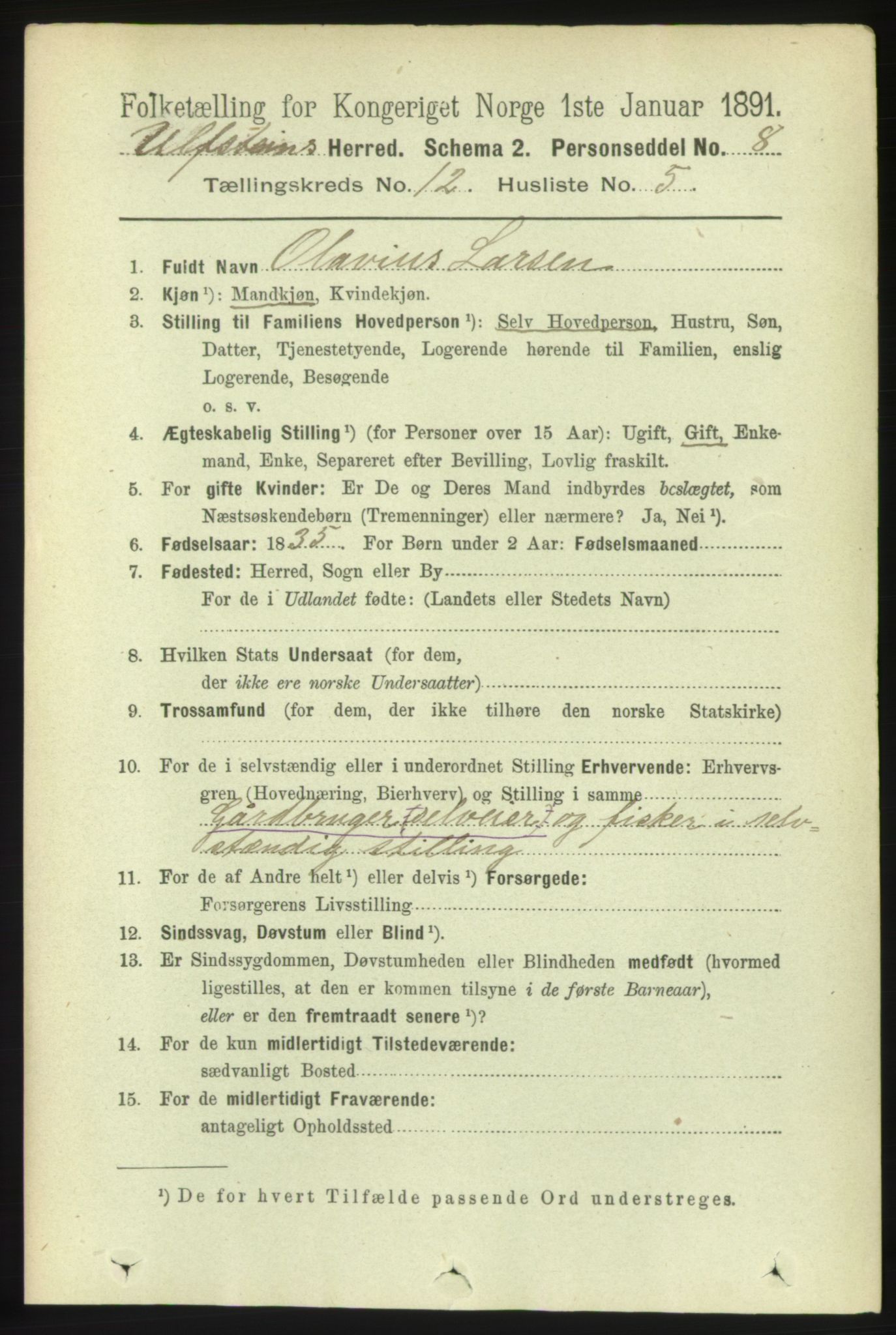 RA, 1891 census for 1516 Ulstein, 1891, p. 3886