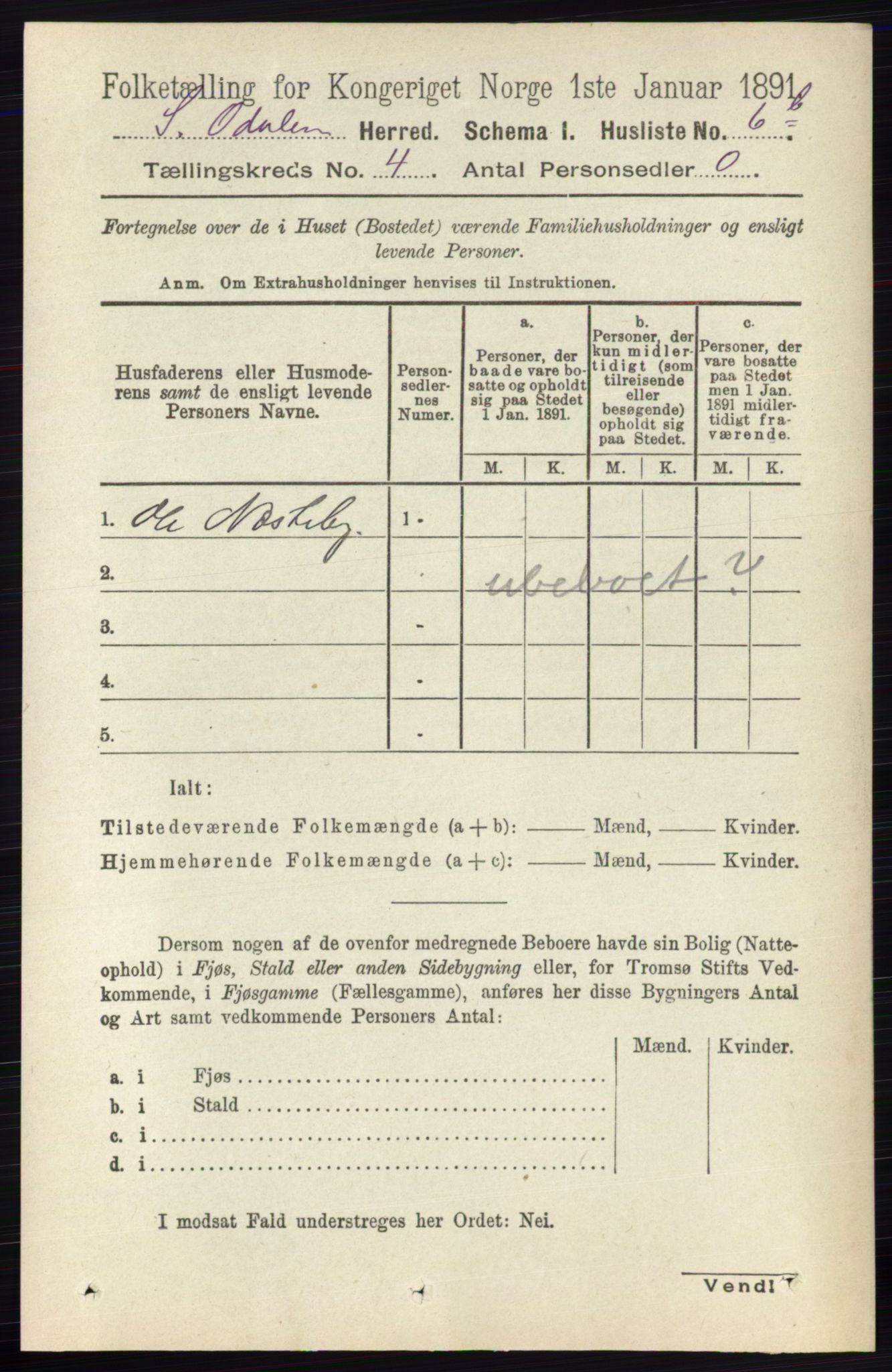 RA, 1891 census for 0419 Sør-Odal, 1891, p. 1658