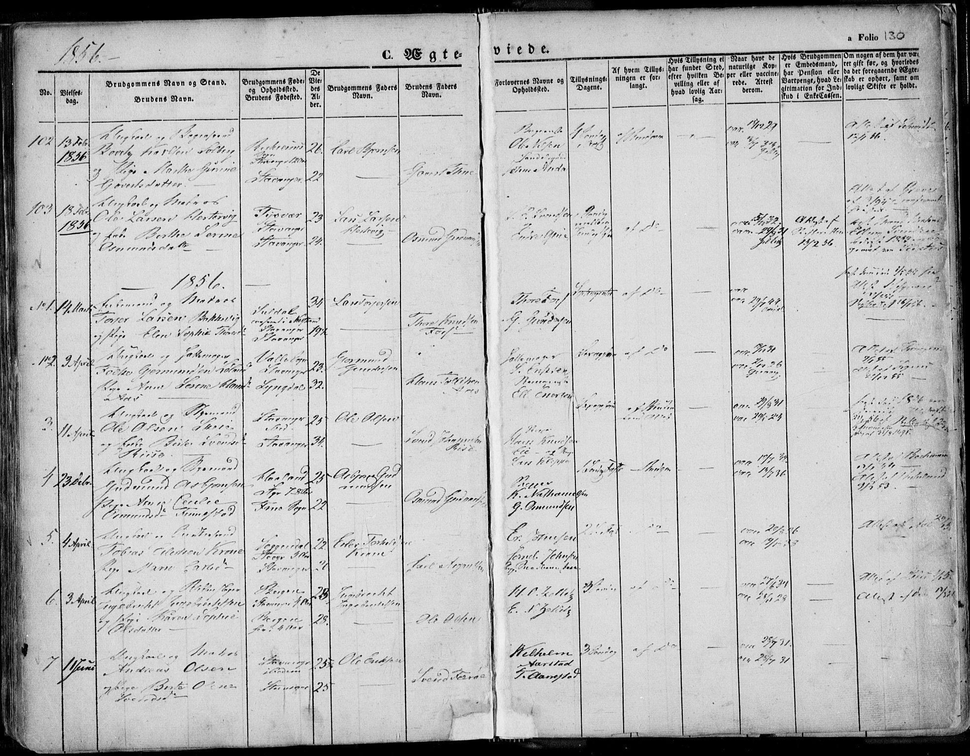 Domkirken sokneprestkontor, SAST/A-101812/001/30/30BA/L0015: Parish register (official) no. A 14, 1842-1857, p. 130