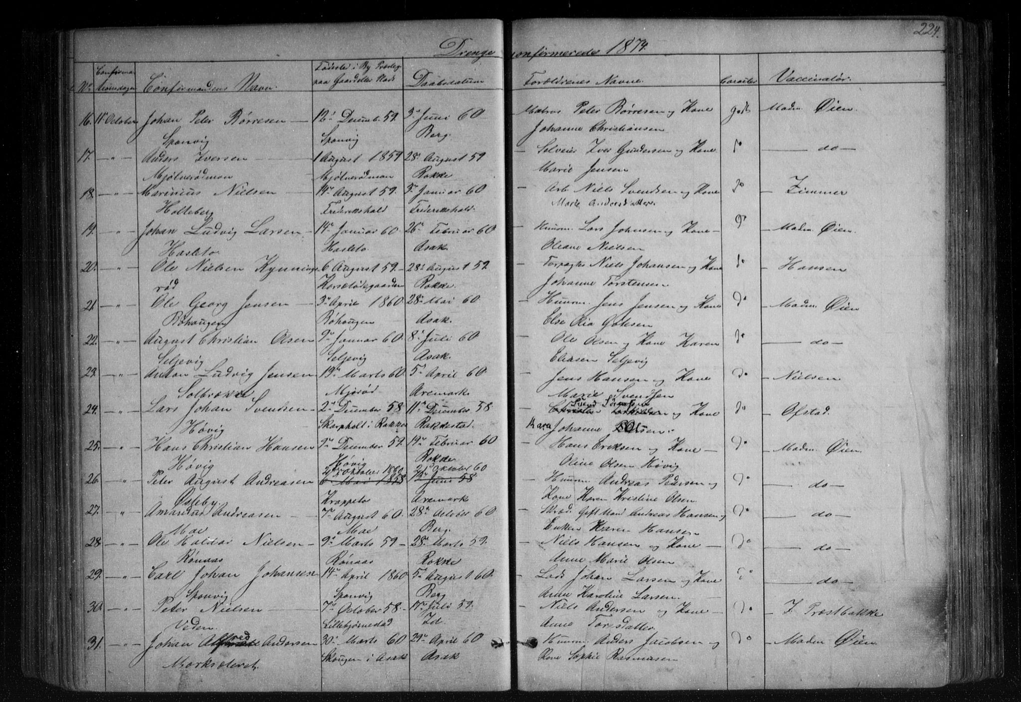 Berg prestekontor Kirkebøker, SAO/A-10902/F/Fa/L0005: Parish register (official) no. I 5, 1861-1877, p. 224