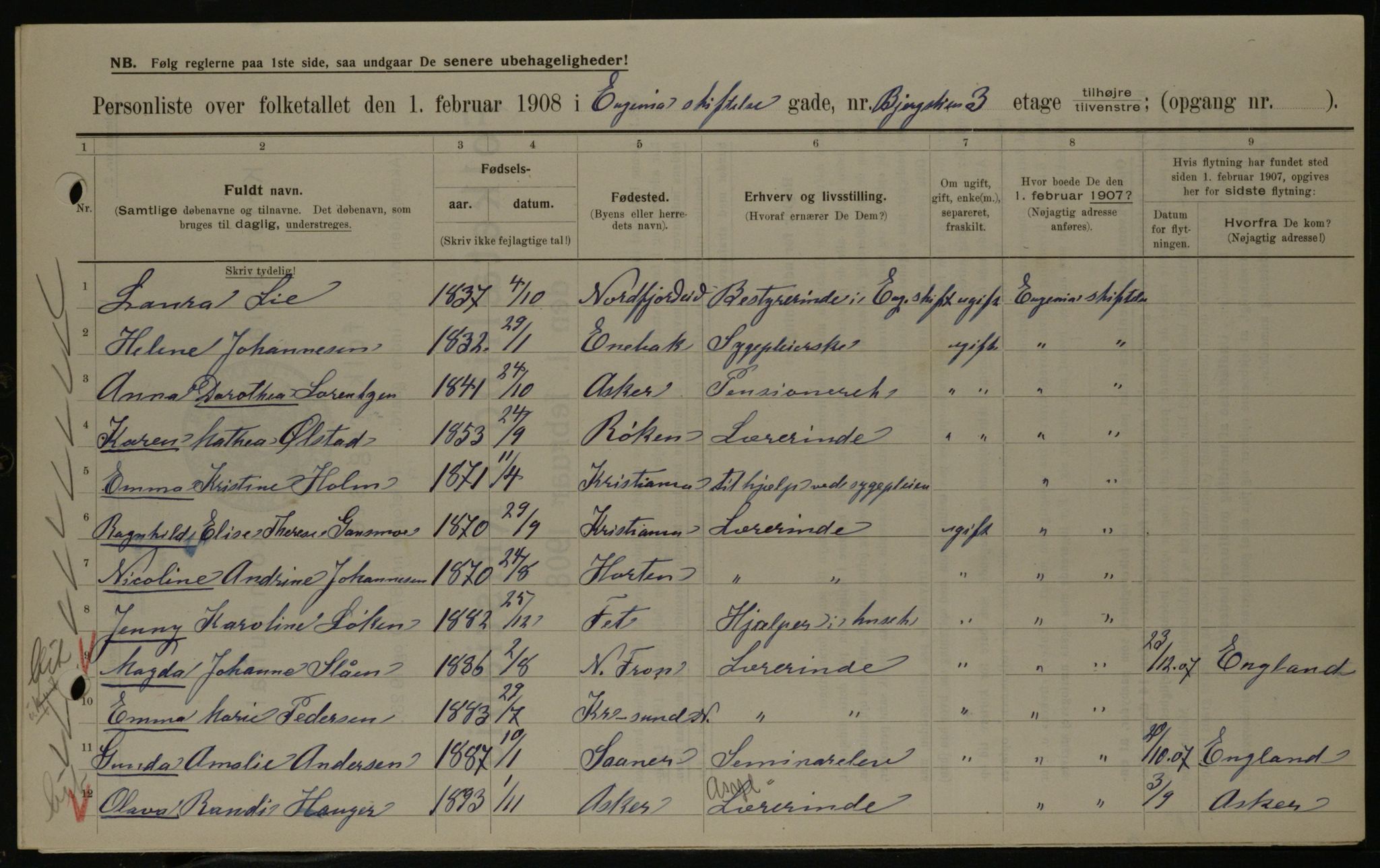 OBA, Municipal Census 1908 for Kristiania, 1908, p. 4338