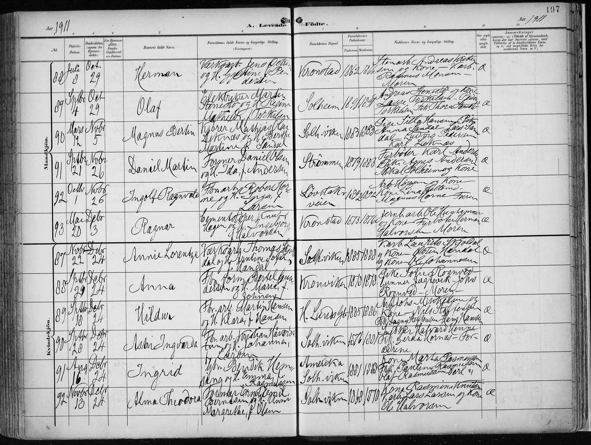 Årstad Sokneprestembete, AV/SAB-A-79301/H/Haa/L0002: Parish register (official) no. A 2, 1899-1914, p. 197