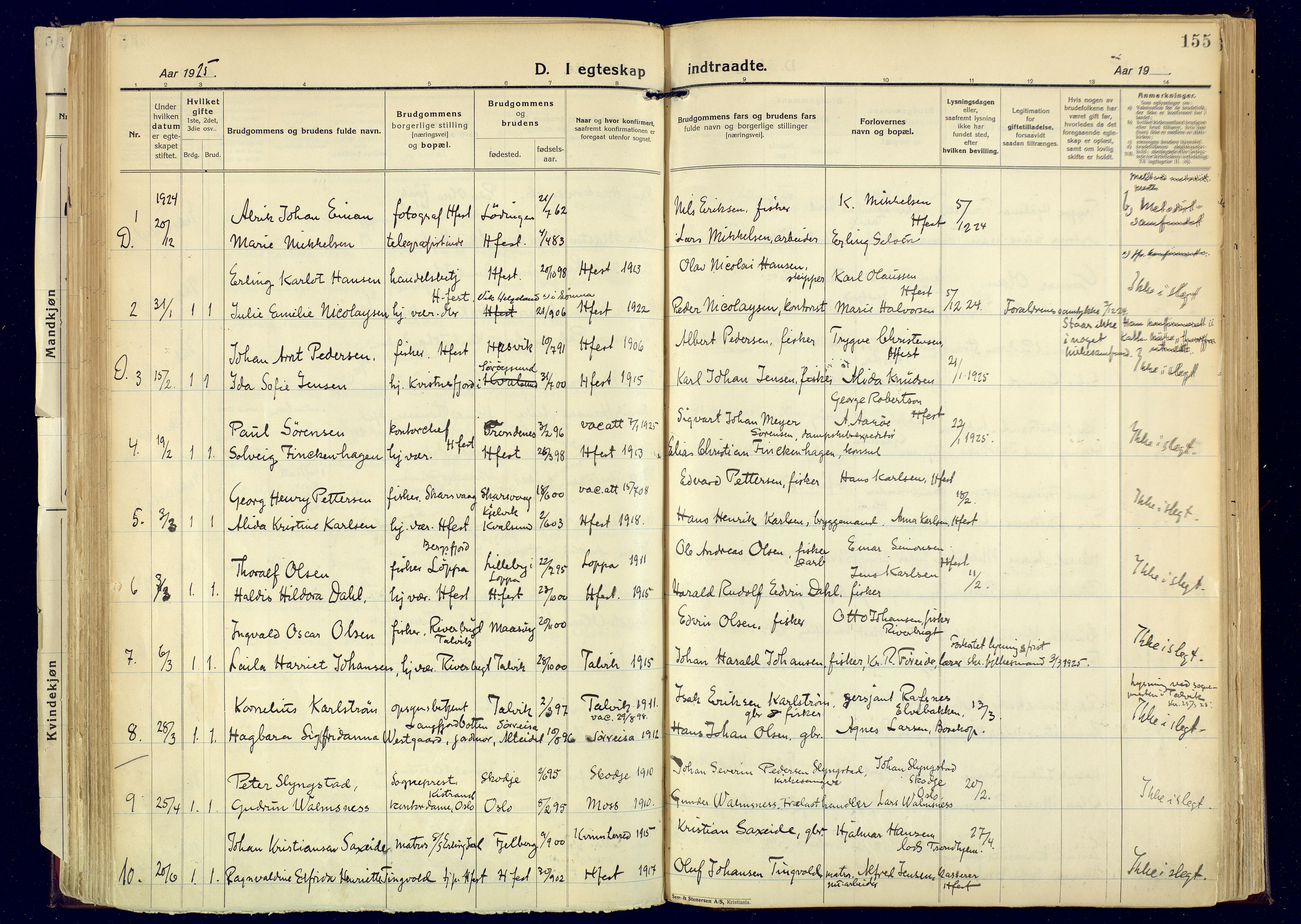 Hammerfest sokneprestkontor, AV/SATØ-S-1347/H/Ha/L0017.kirke: Parish register (official) no. 17, 1923-1933, p. 155