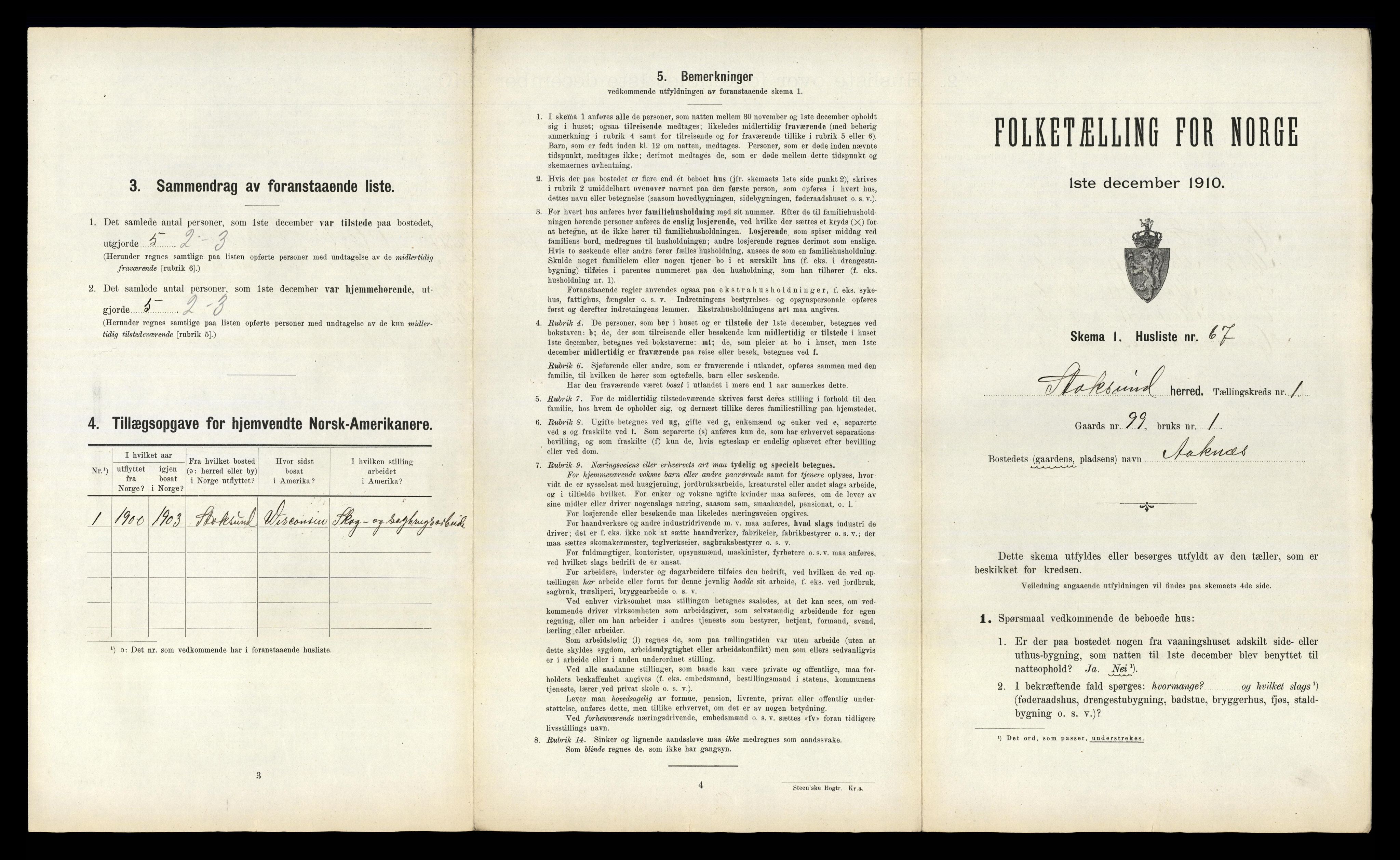 RA, 1910 census for Stoksund, 1910, p. 152