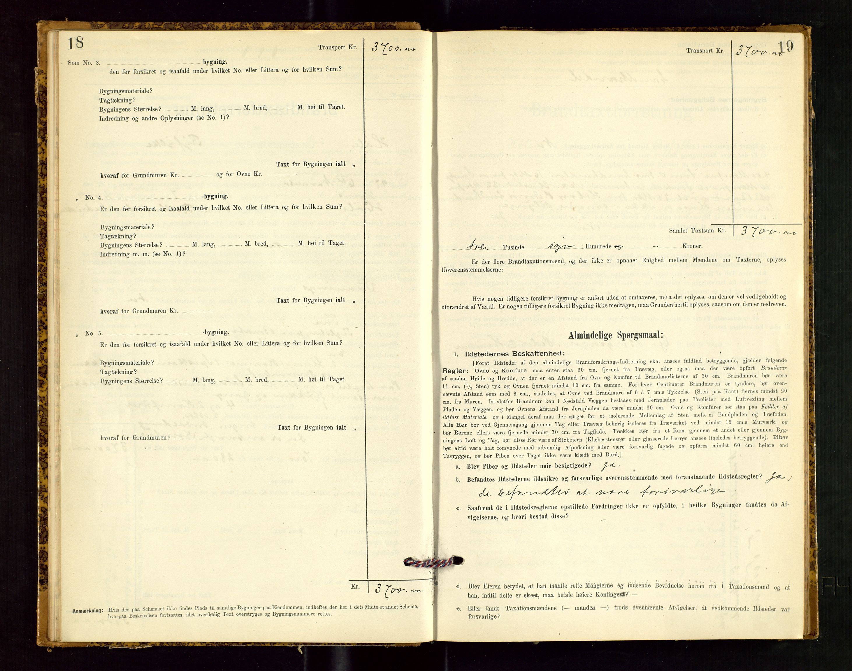 Høle og Forsand lensmannskontor, SAST/A-100127/Gob/L0001: "Brandtaxtprotokol" - skjematakst, 1897-1940, p. 18-19