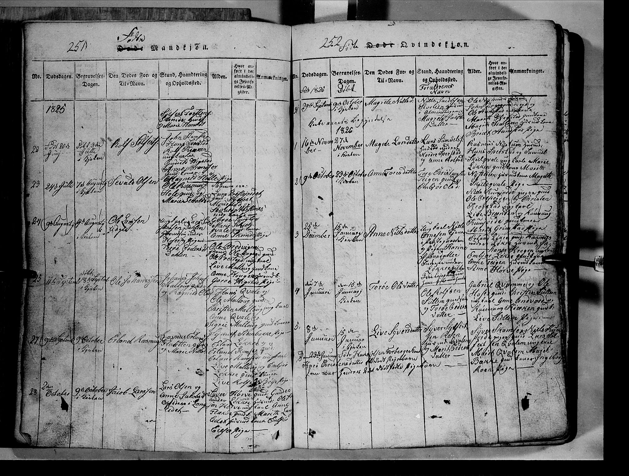 Lom prestekontor, SAH/PREST-070/L/L0003: Parish register (copy) no. 3, 1815-1844, p. 251-252