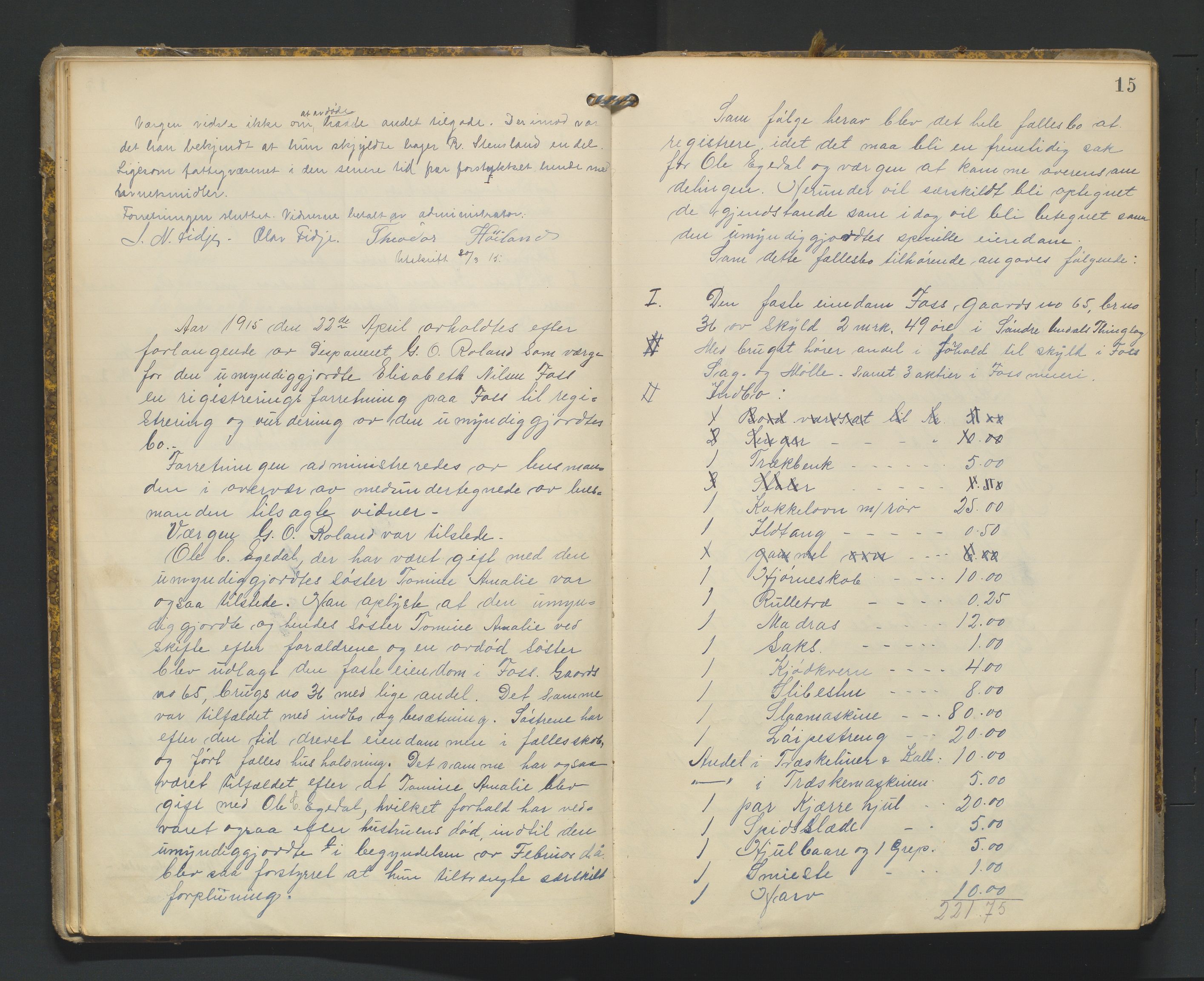Mandal sorenskriveri, AV/SAK-1221-0005/001/H/Hc/L0065: Skifteregistreringsprotokoll nr 21 Sør-Audnedal, 1915-1931, p. 15