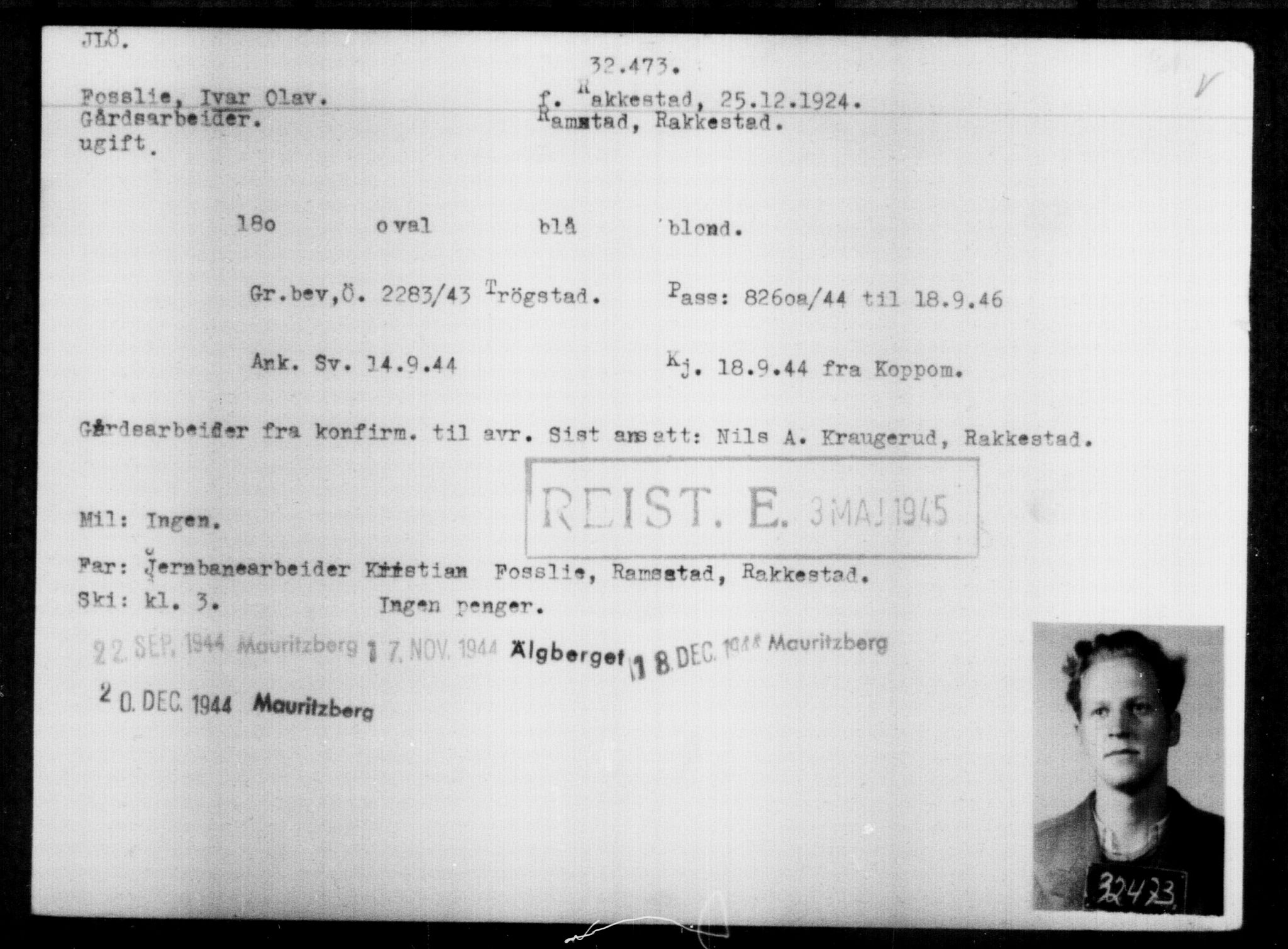 Utenriksstasjonene, Legasjonen i Stockholm, Flyktningkontoret, AV/RA-S-6753/V/Va/L0013: Kjesäterkartoteket, flyktninger med registreringsnr. 31500-34731, 1940-1945, p. 1027