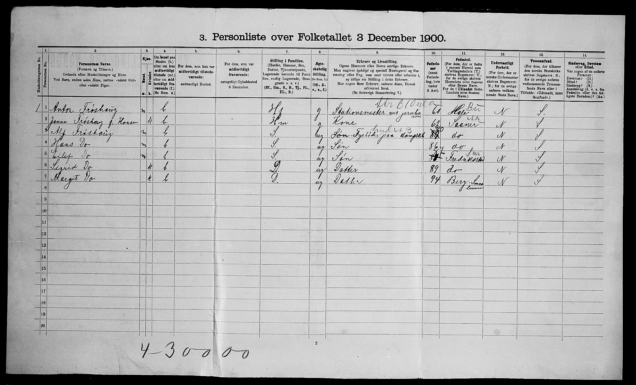 SAO, 1900 census for Nes, 1900