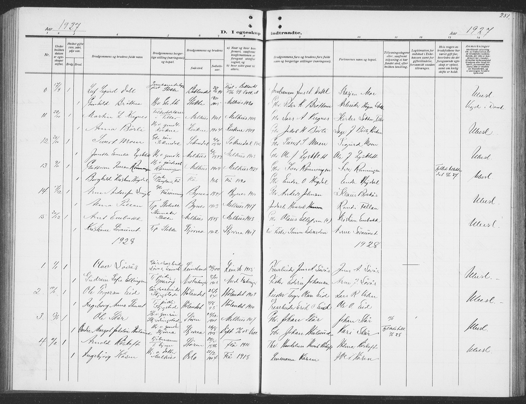 Ministerialprotokoller, klokkerbøker og fødselsregistre - Sør-Trøndelag, AV/SAT-A-1456/691/L1095: Parish register (copy) no. 691C06, 1912-1933, p. 251