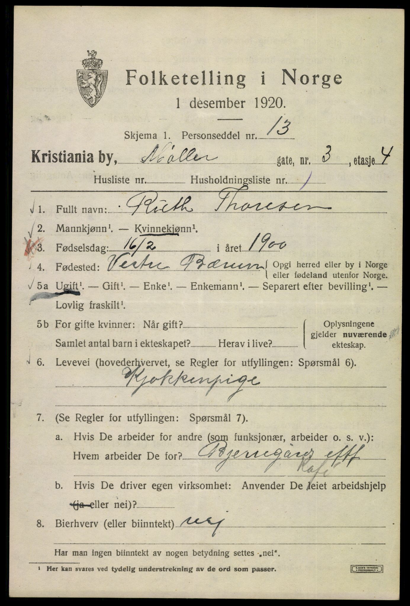 SAO, 1920 census for Kristiania, 1920, p. 406837