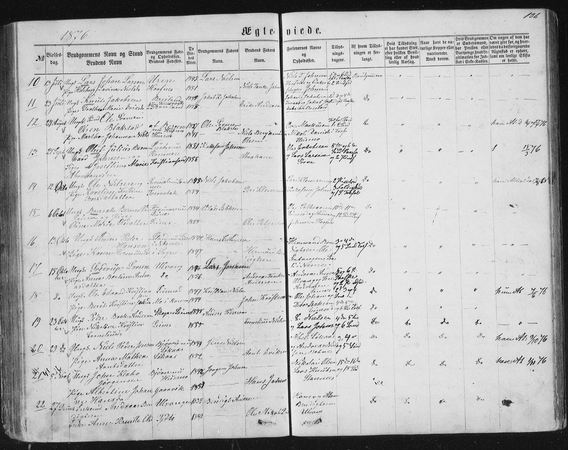 Ministerialprotokoller, klokkerbøker og fødselsregistre - Nordland, AV/SAT-A-1459/831/L0476: Parish register (copy) no. 831C03, 1866-1877, p. 136