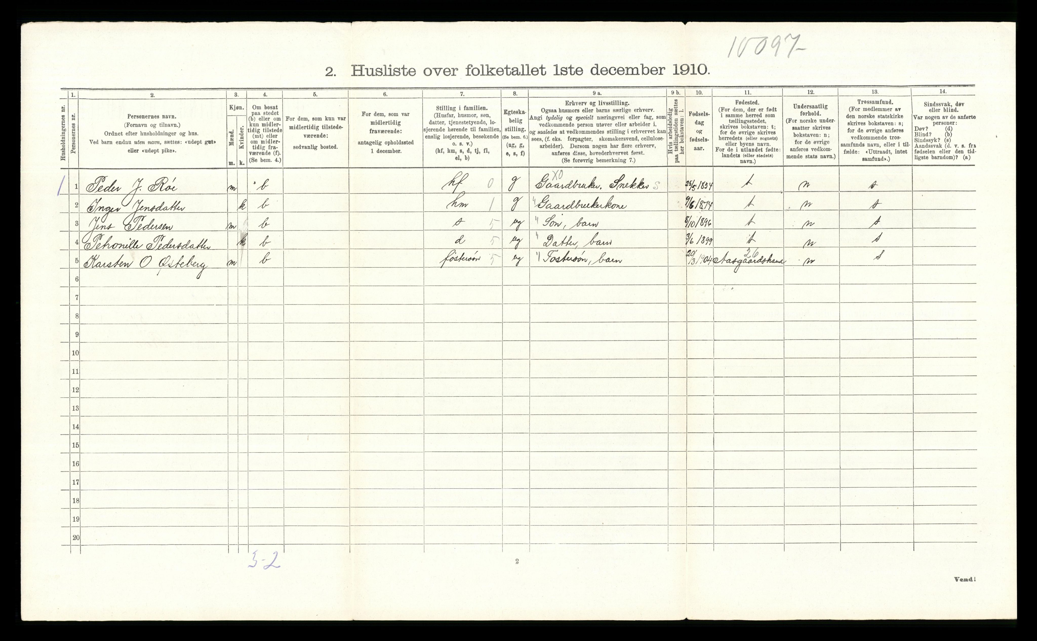 RA, 1910 census for Tolga, 1910, p. 197