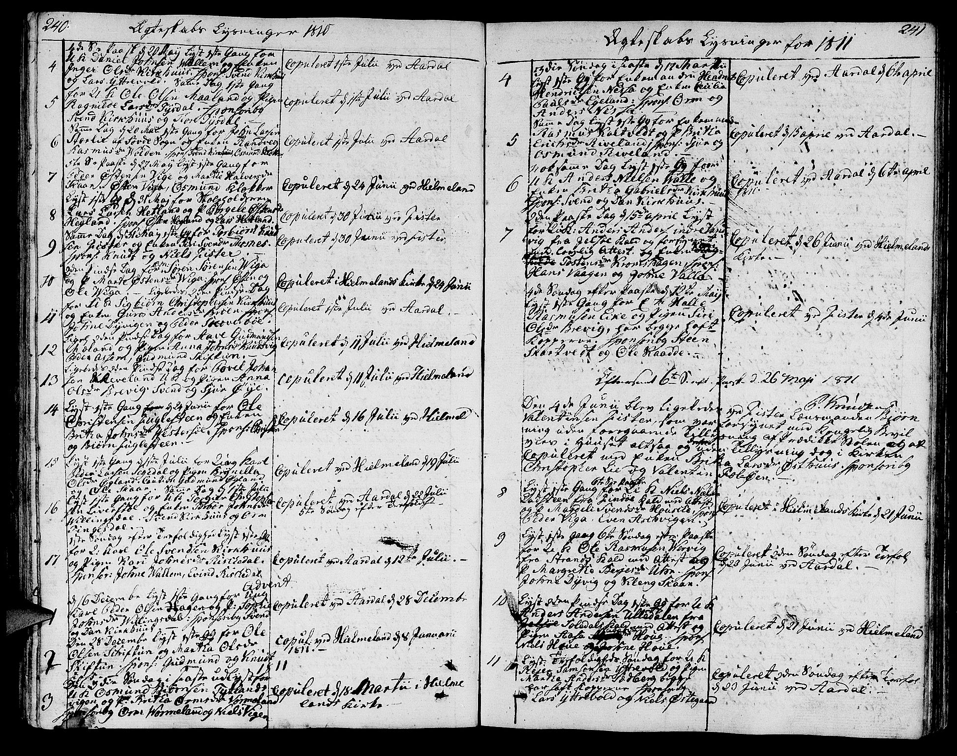 Hjelmeland sokneprestkontor, AV/SAST-A-101843/01/IV/L0002: Parish register (official) no. A 2, 1799-1816, p. 240-241