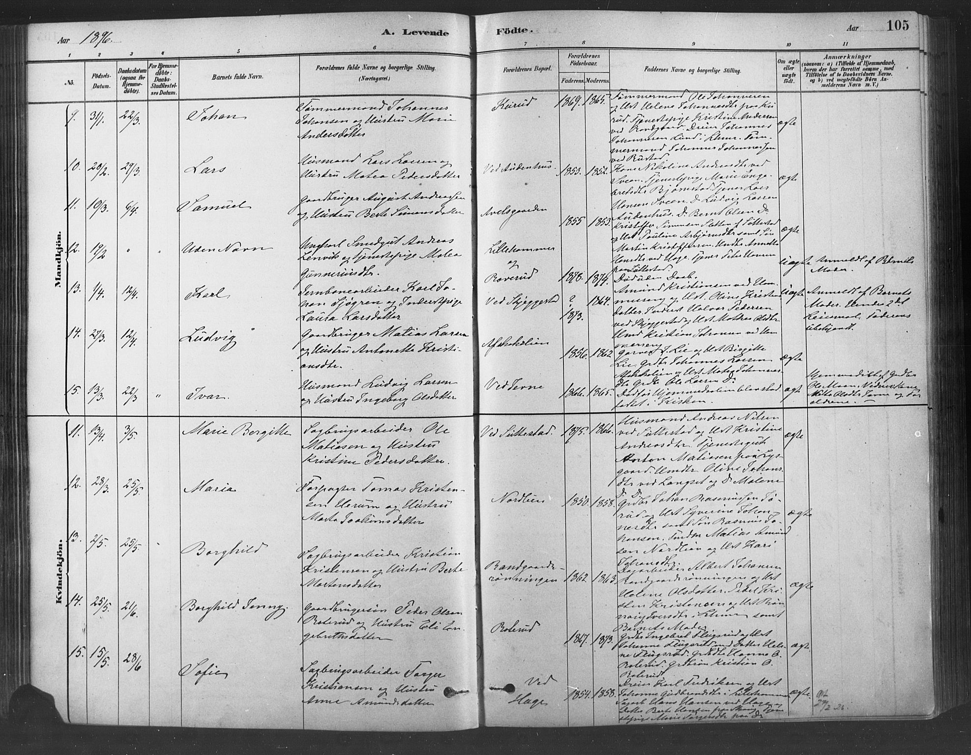 Fåberg prestekontor, AV/SAH-PREST-086/H/Ha/Haa/L0009: Parish register (official) no. 9, 1879-1898, p. 105