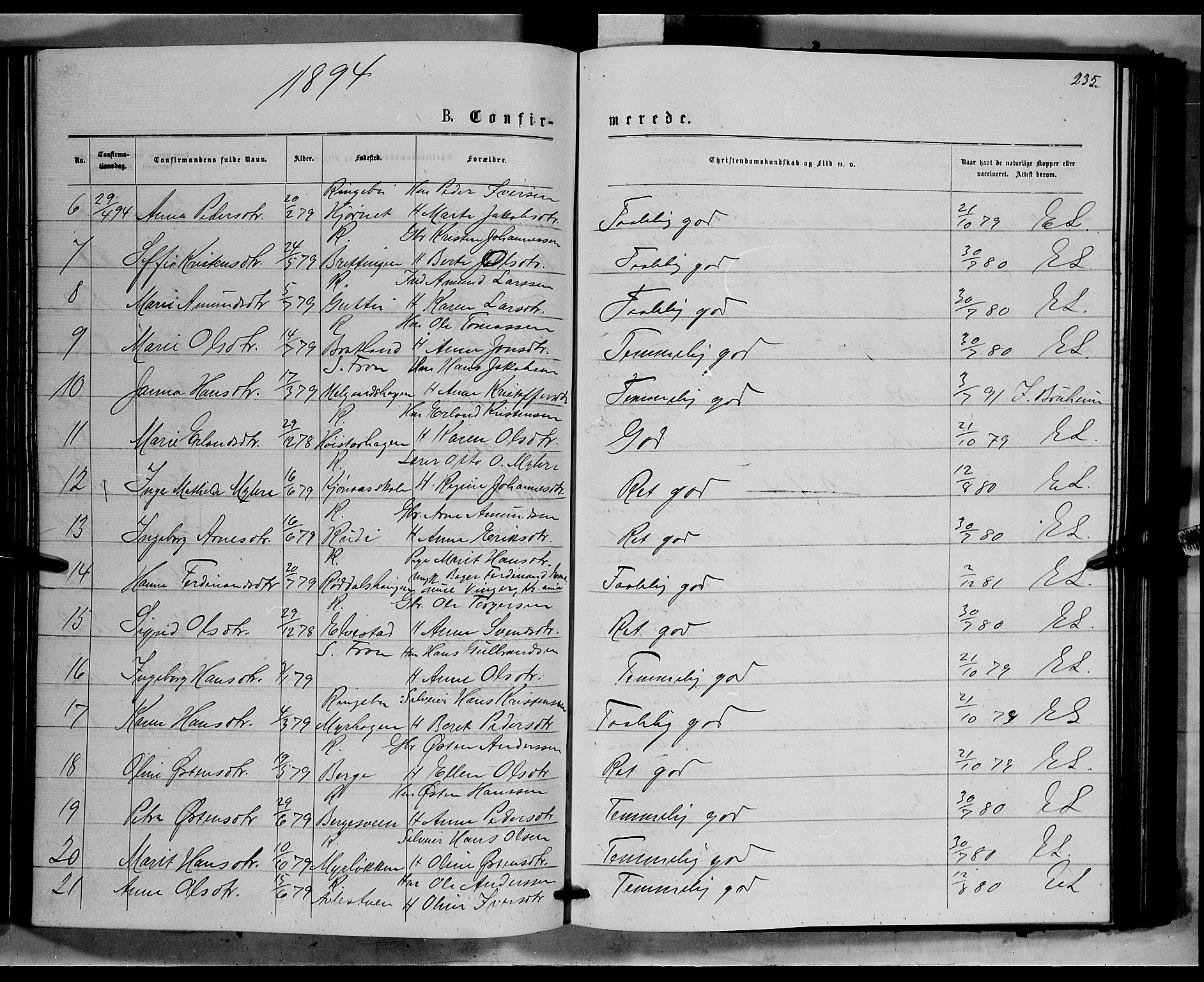 Ringebu prestekontor, SAH/PREST-082/H/Ha/Hab/L0006: Parish register (copy) no. 6, 1880-1898, p. 235