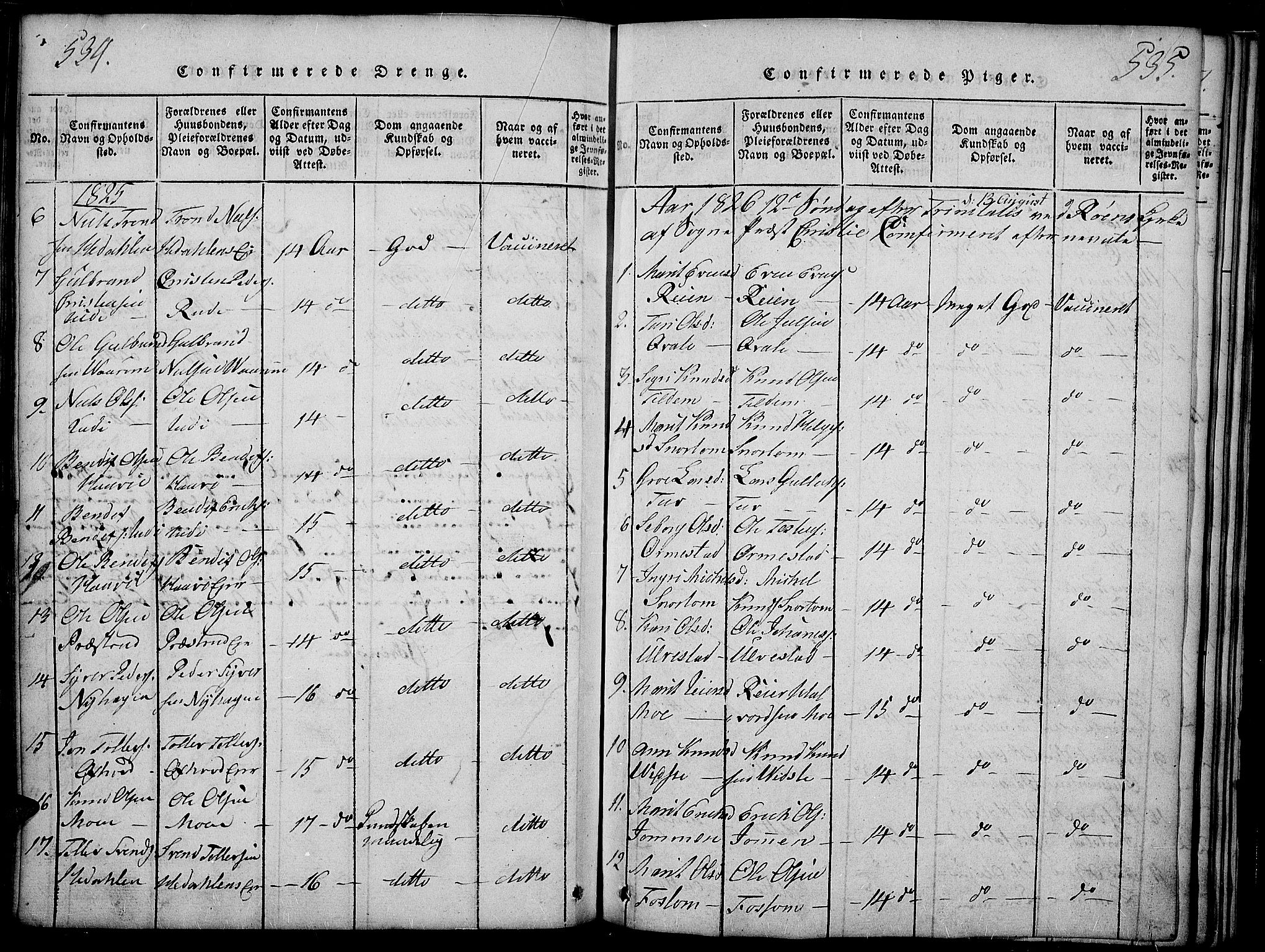 Slidre prestekontor, SAH/PREST-134/H/Ha/Haa/L0002: Parish register (official) no. 2, 1814-1830, p. 534-535
