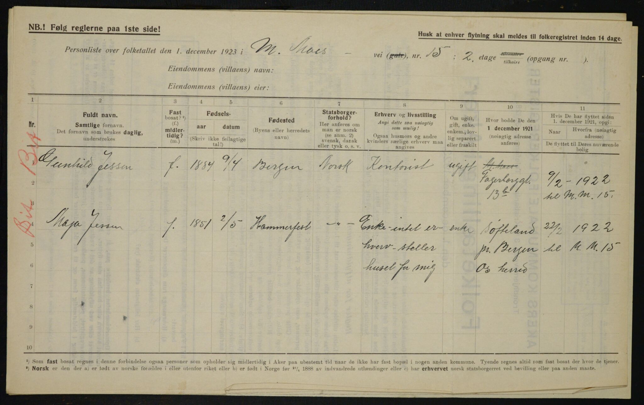 , Municipal Census 1923 for Aker, 1923, p. 21461