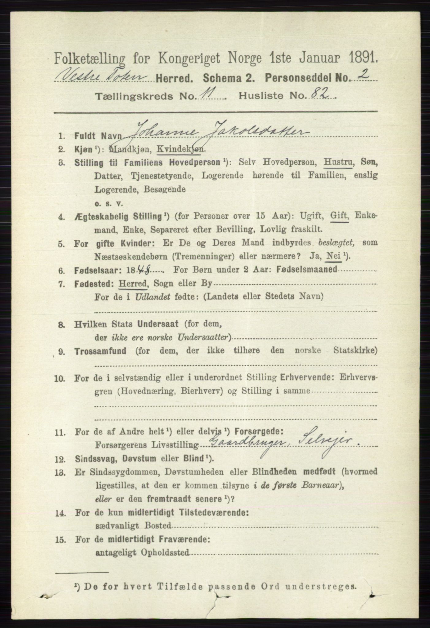 RA, 1891 census for 0529 Vestre Toten, 1891, p. 7197