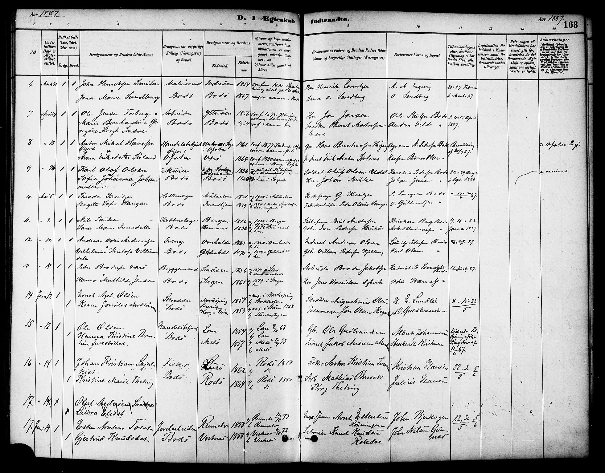 Ministerialprotokoller, klokkerbøker og fødselsregistre - Nordland, AV/SAT-A-1459/801/L0030: Parish register (copy) no. 801C05, 1879-1887, p. 163