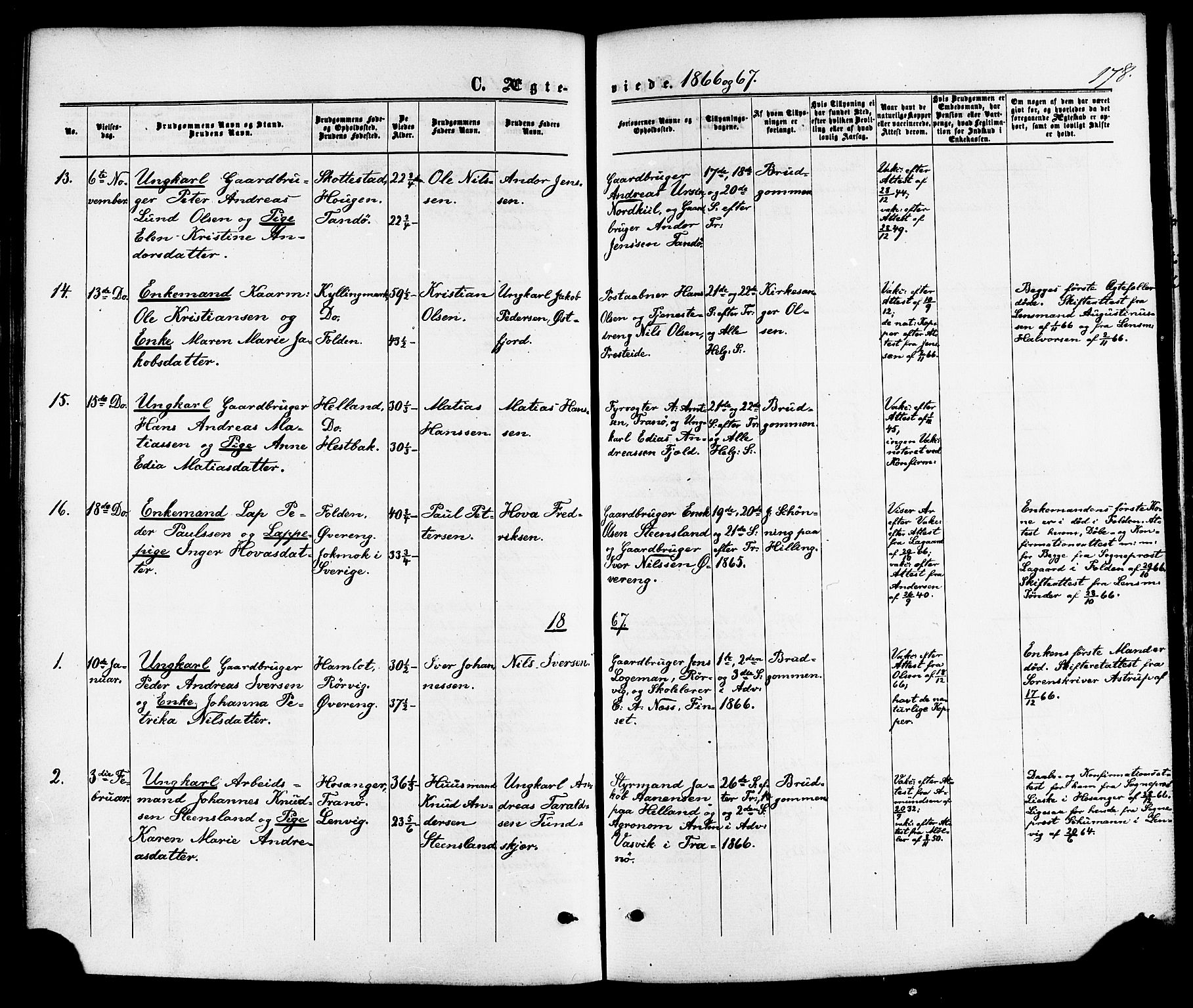 Ministerialprotokoller, klokkerbøker og fødselsregistre - Nordland, SAT/A-1459/859/L0845: Parish register (official) no. 859A05, 1863-1877, p. 178