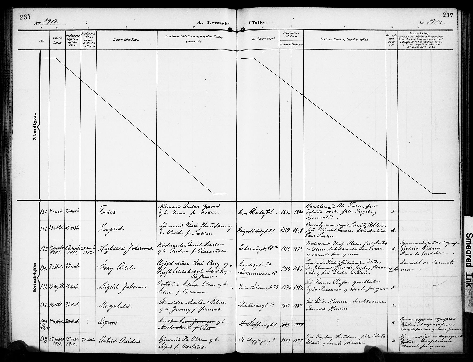 Domkirken sokneprestkontor, AV/SAST-A-101812/001/30/30BB/L0018: Parish register (copy) no. B 18, 1903-1915, p. 237