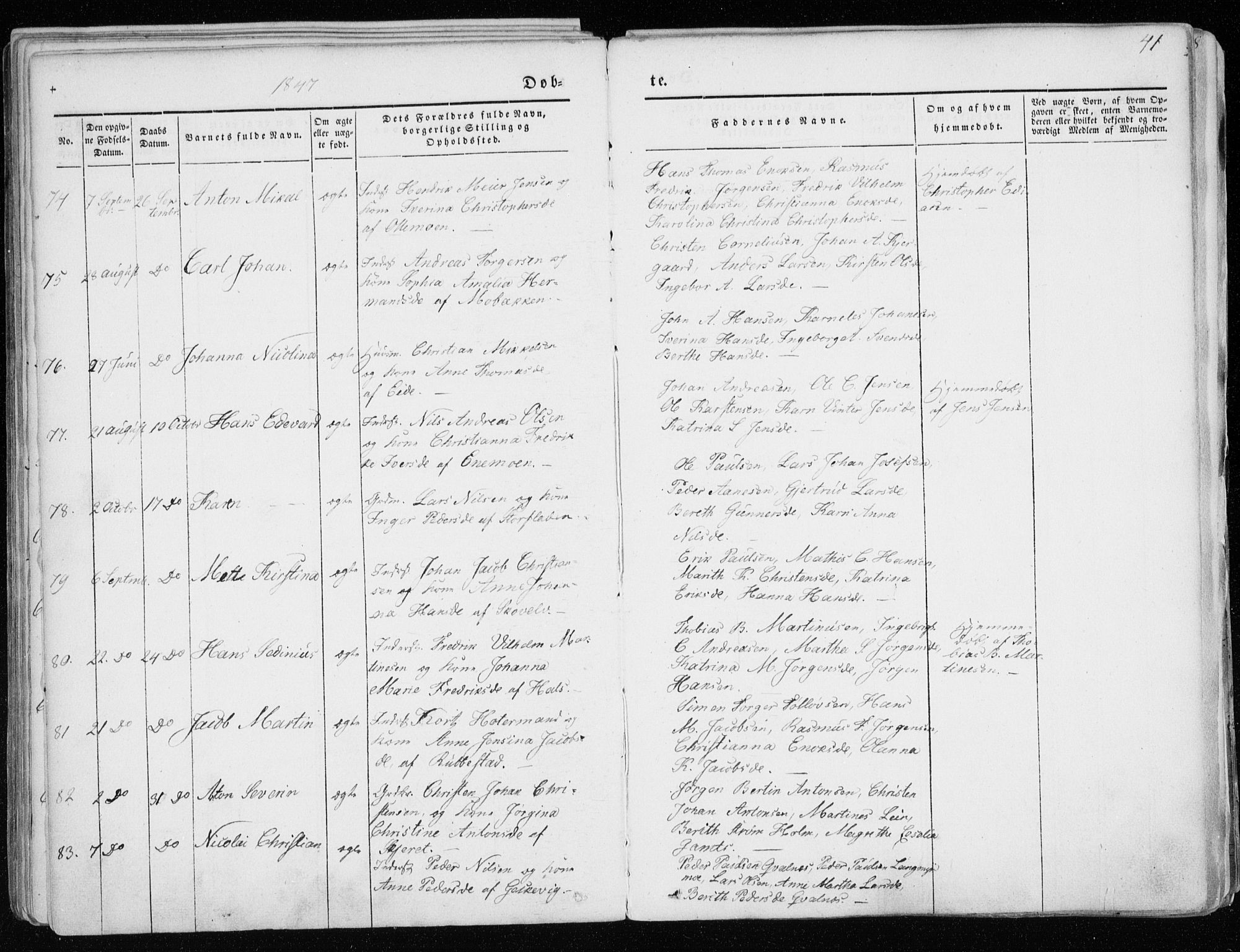 Tranøy sokneprestkontor, AV/SATØ-S-1313/I/Ia/Iaa/L0006kirke: Parish register (official) no. 6, 1844-1855, p. 41