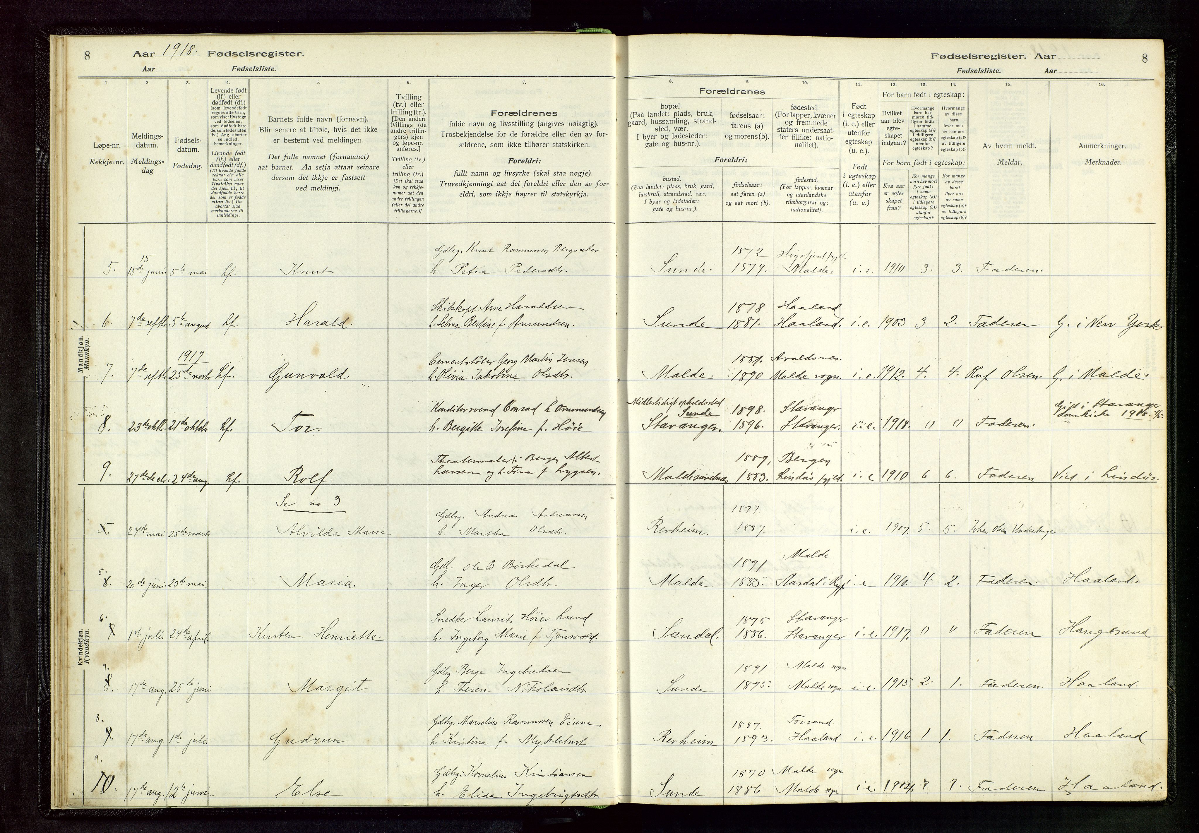 Håland sokneprestkontor, AV/SAST-A-101802/002/A/L0005: Birth register no. 5, 1916-1957, p. 8