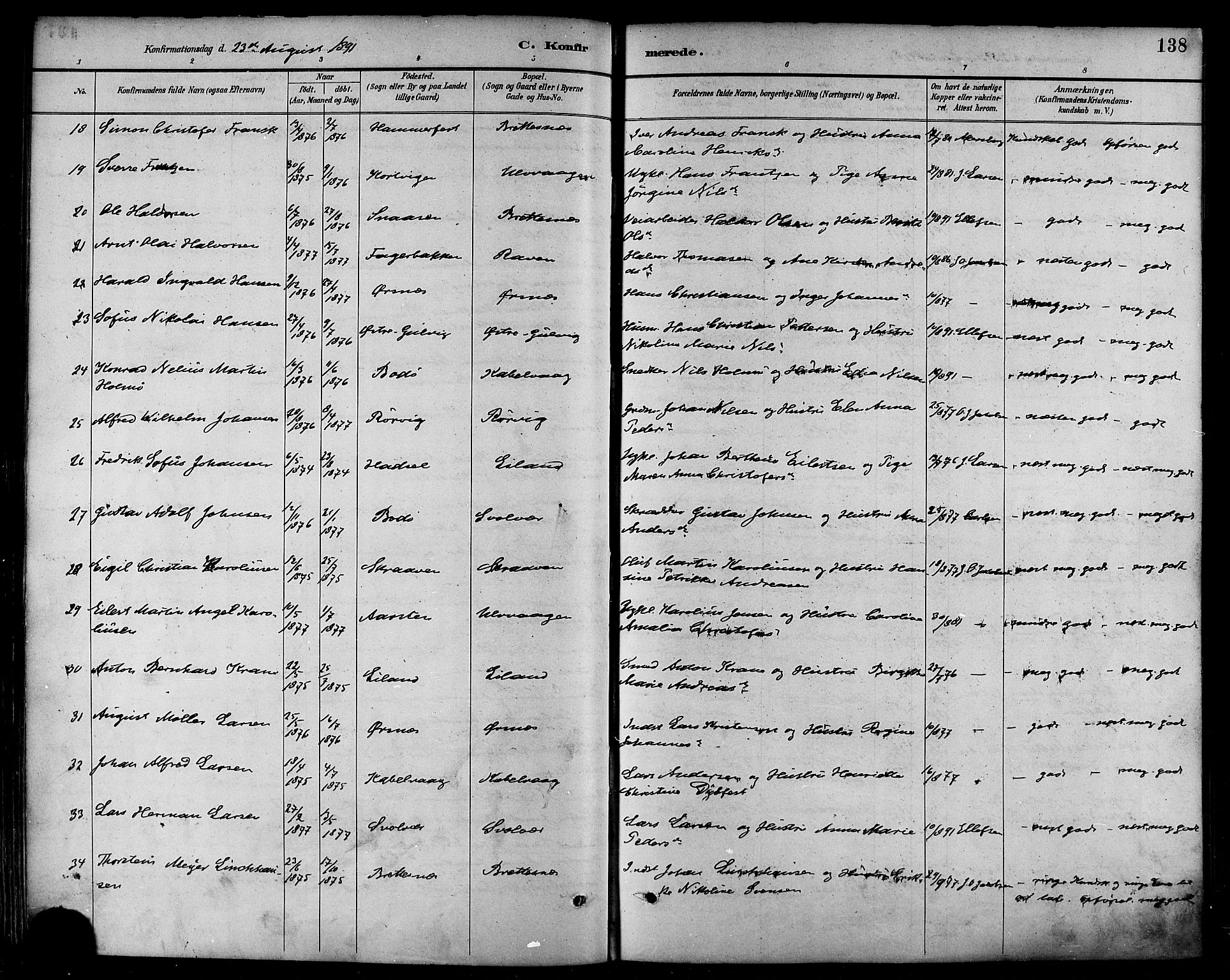 Ministerialprotokoller, klokkerbøker og fødselsregistre - Nordland, SAT/A-1459/874/L1060: Parish register (official) no. 874A04, 1890-1899, p. 138