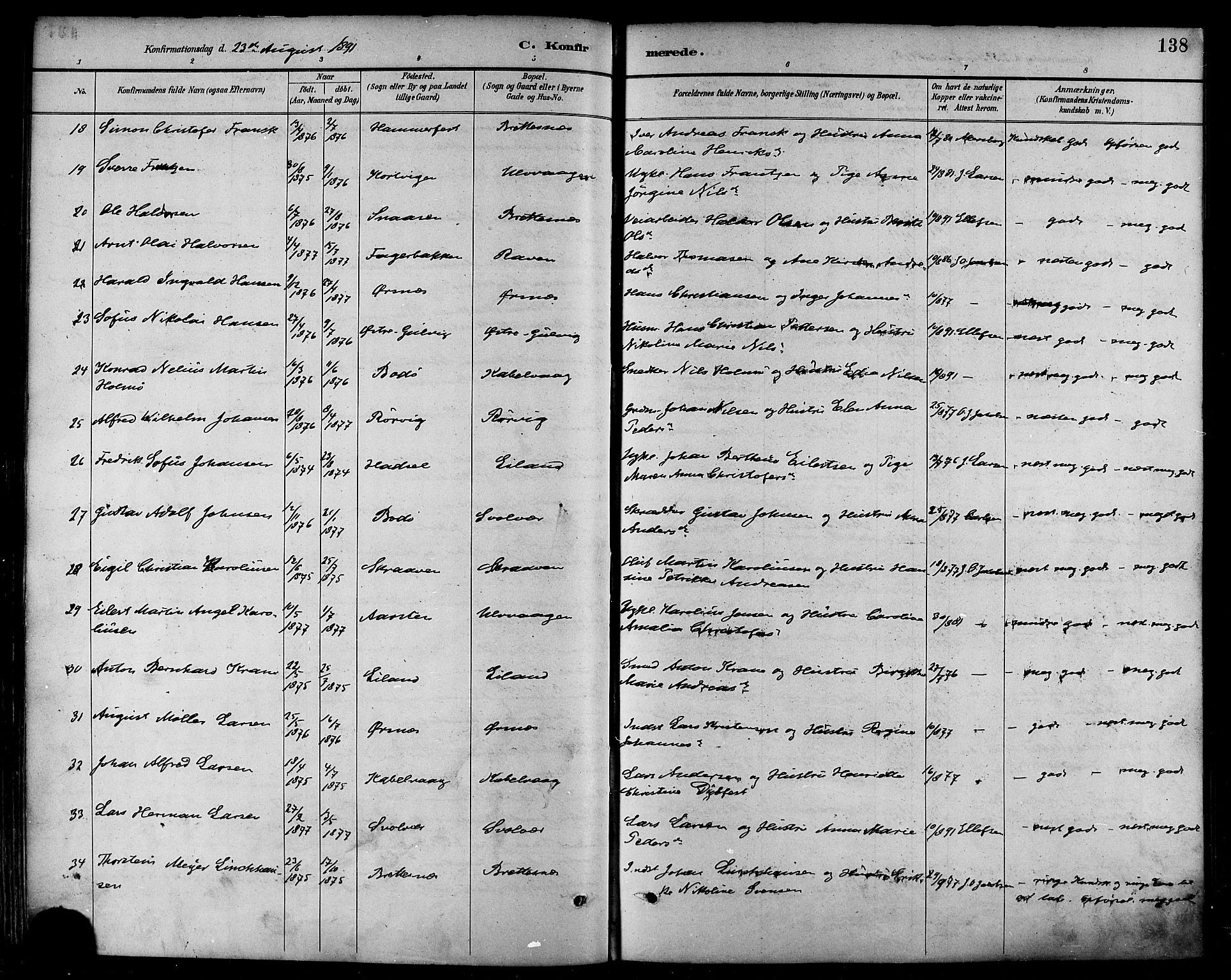 Ministerialprotokoller, klokkerbøker og fødselsregistre - Nordland, AV/SAT-A-1459/874/L1060: Parish register (official) no. 874A04, 1890-1899, p. 138