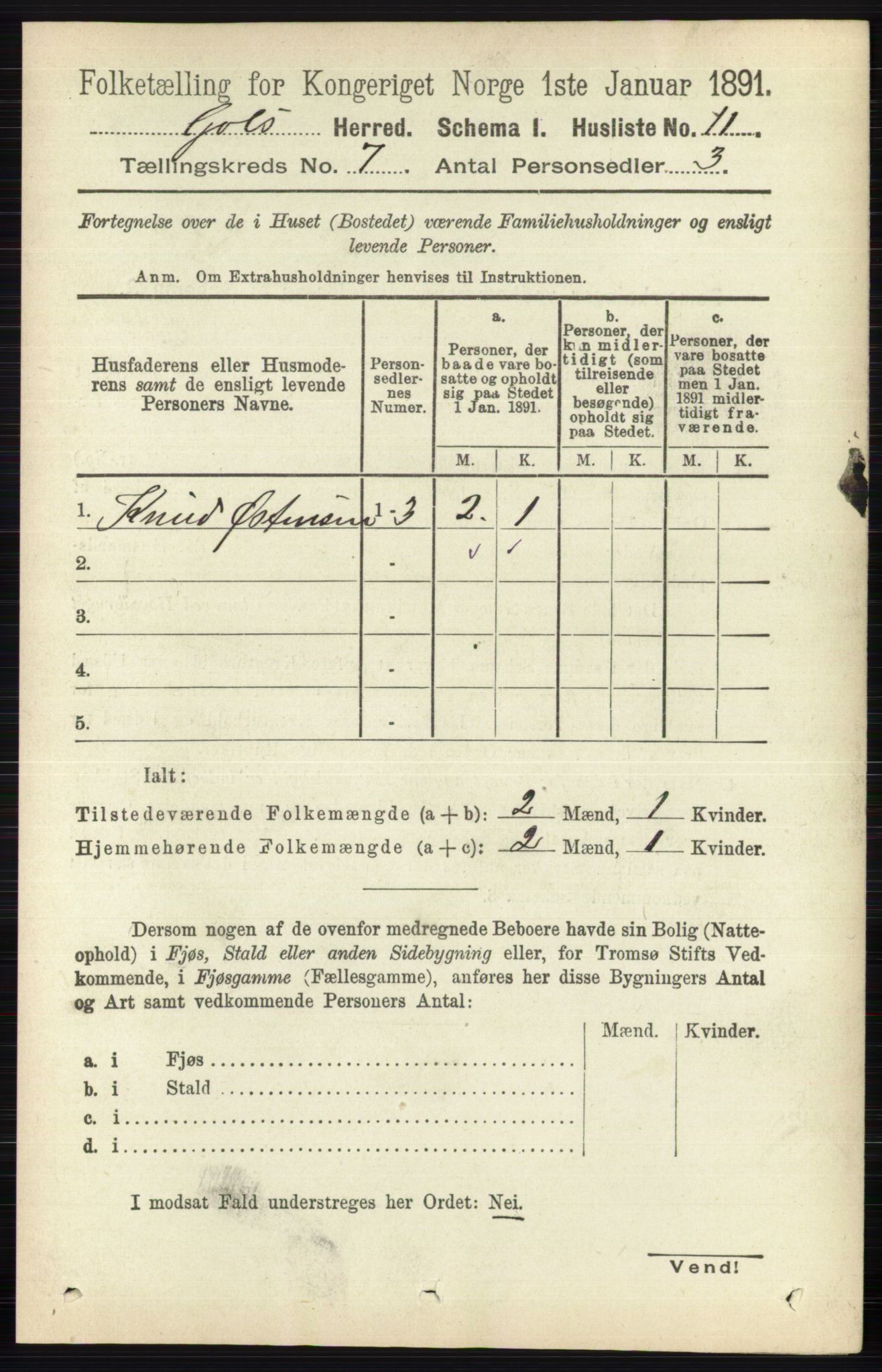 RA, 1891 census for 0617 Gol og Hemsedal, 1891, p. 2782