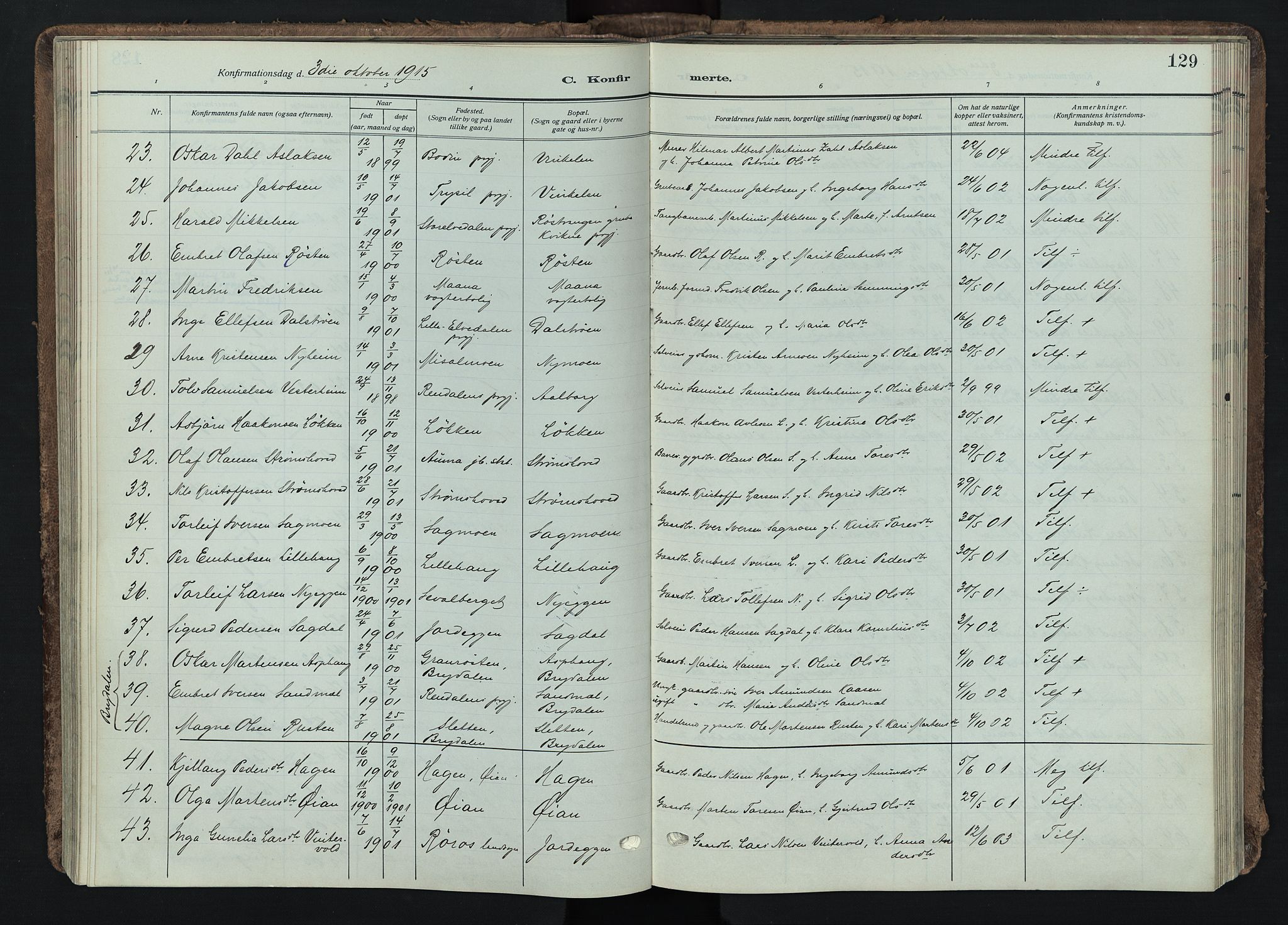 Tynset prestekontor, AV/SAH-PREST-058/H/Ha/Haa/L0026: Parish register (official) no. 26, 1915-1929, p. 129